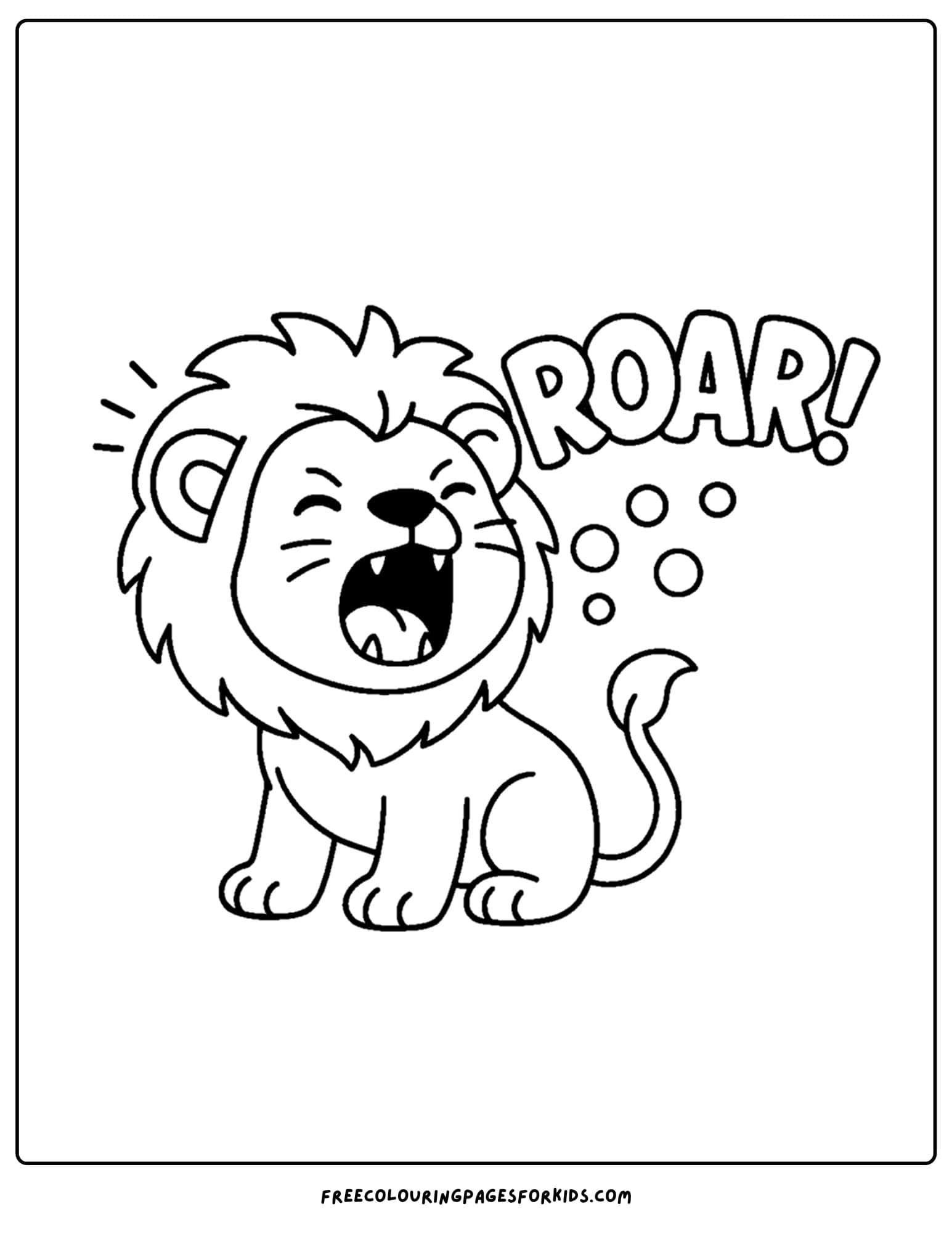 a coloring page of a lion roaring with the words roar coming out of its mouth