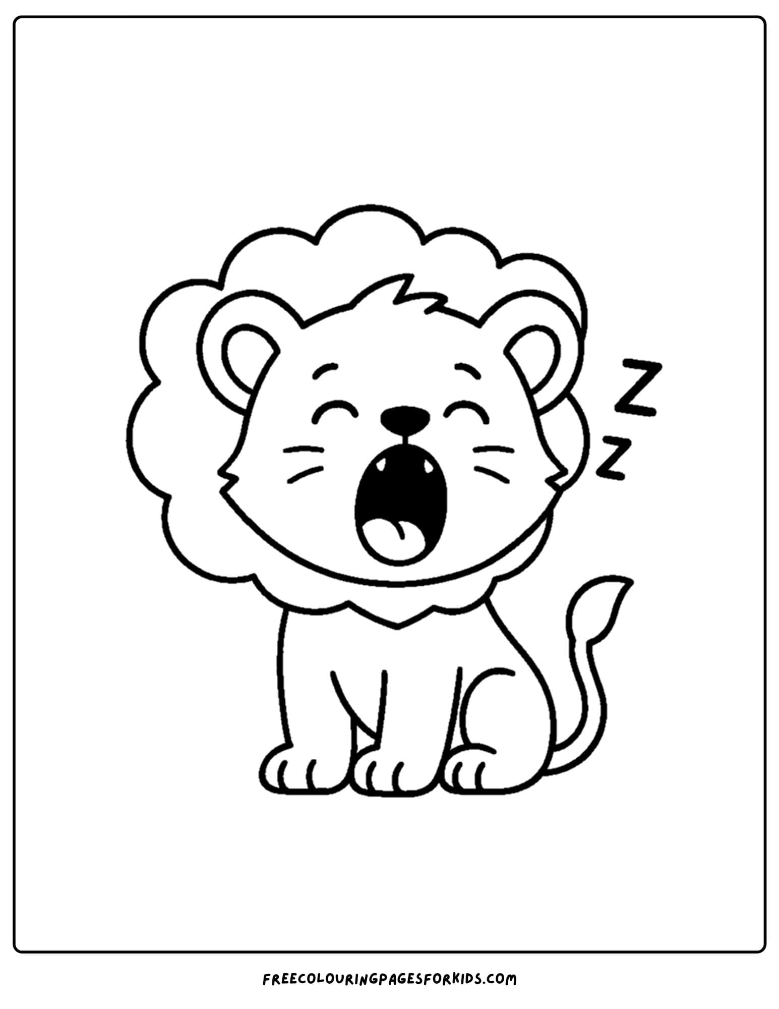 a coloring page of a lion yawning and being sleepy