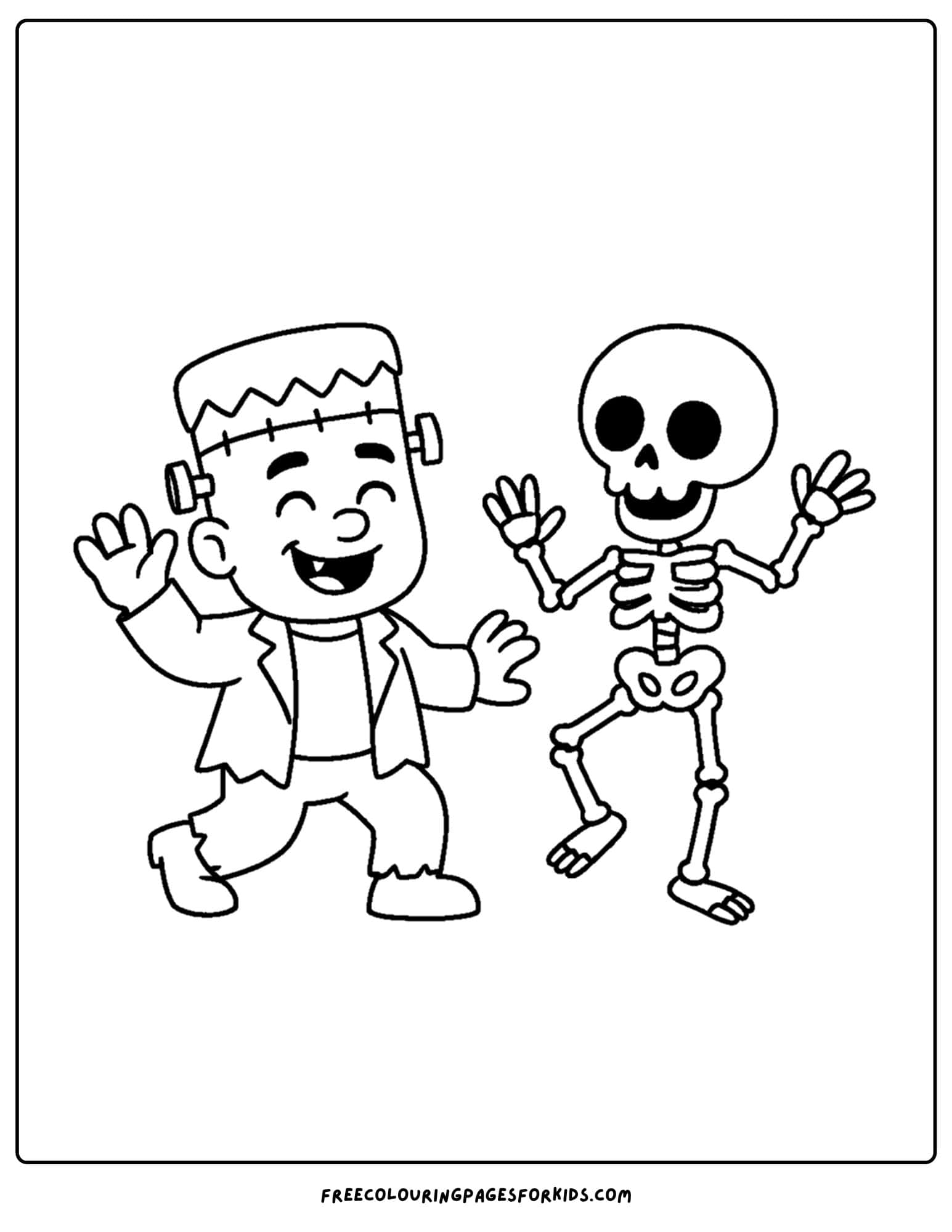 a monster dancing with a skeleton coloring page