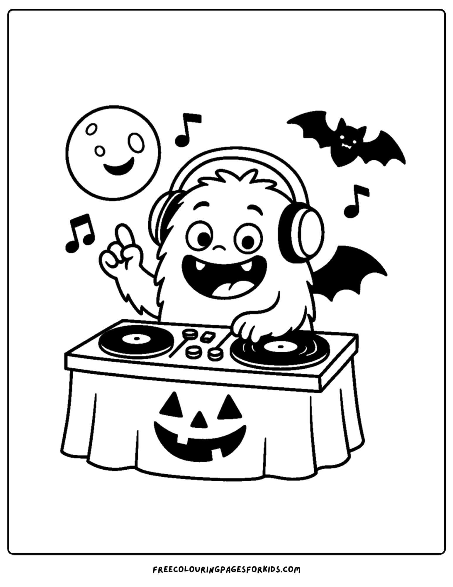 a monster dj playing music coloring page
