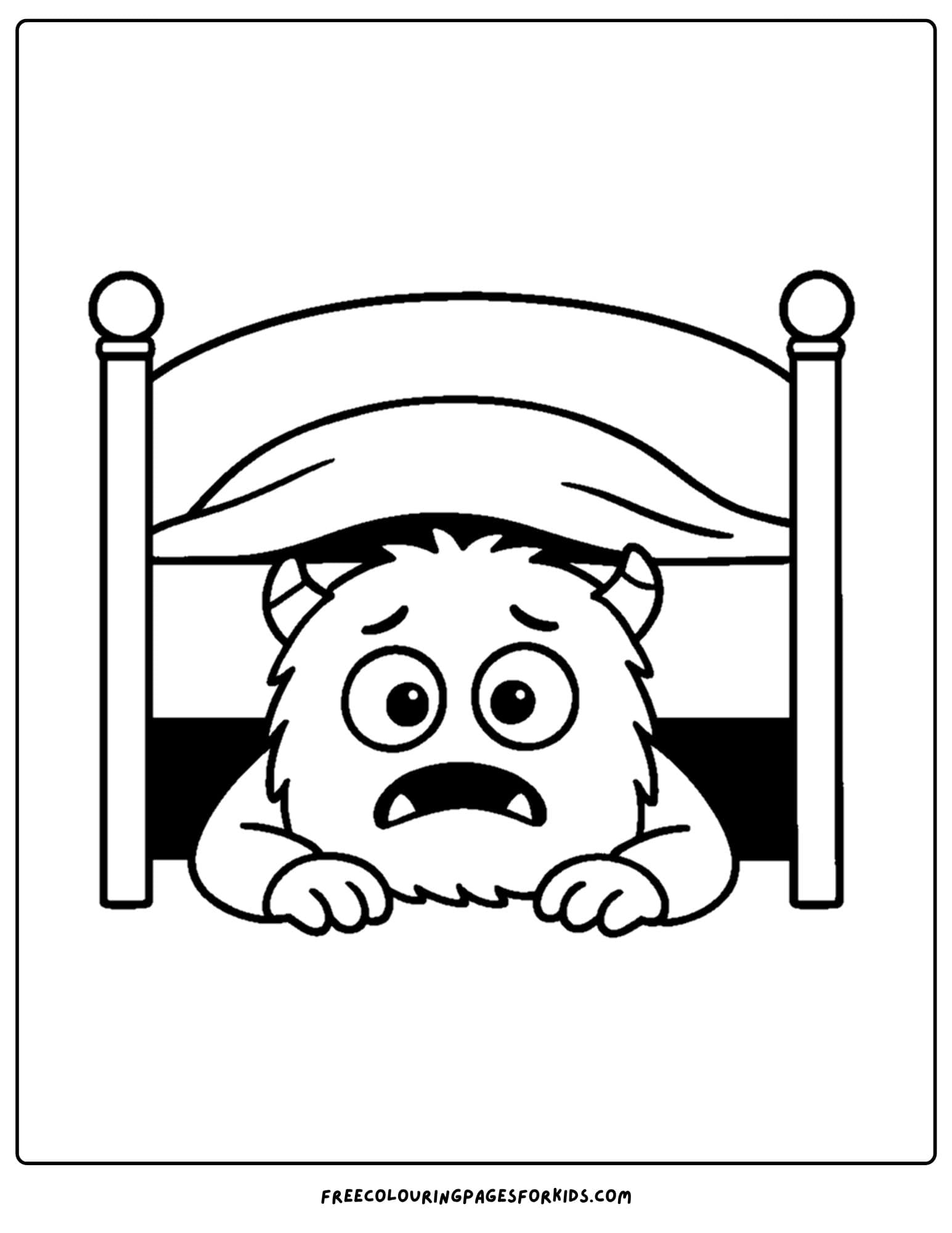 a monster hiding under the bed coloring page