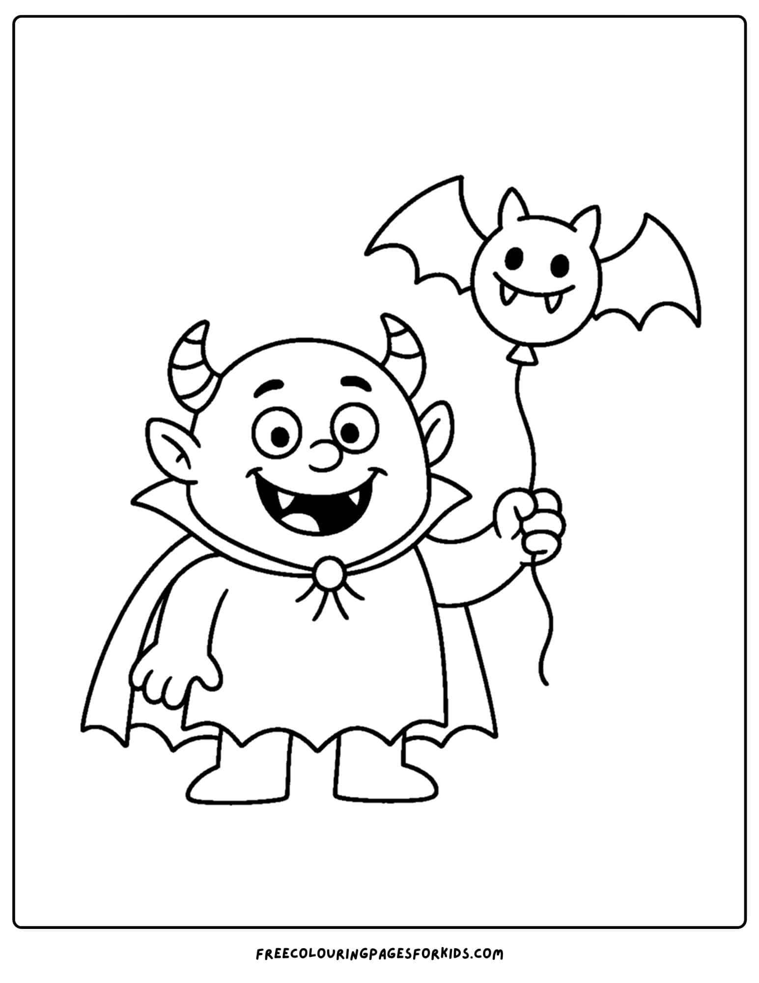 a monster holding a bat balloon coloring page