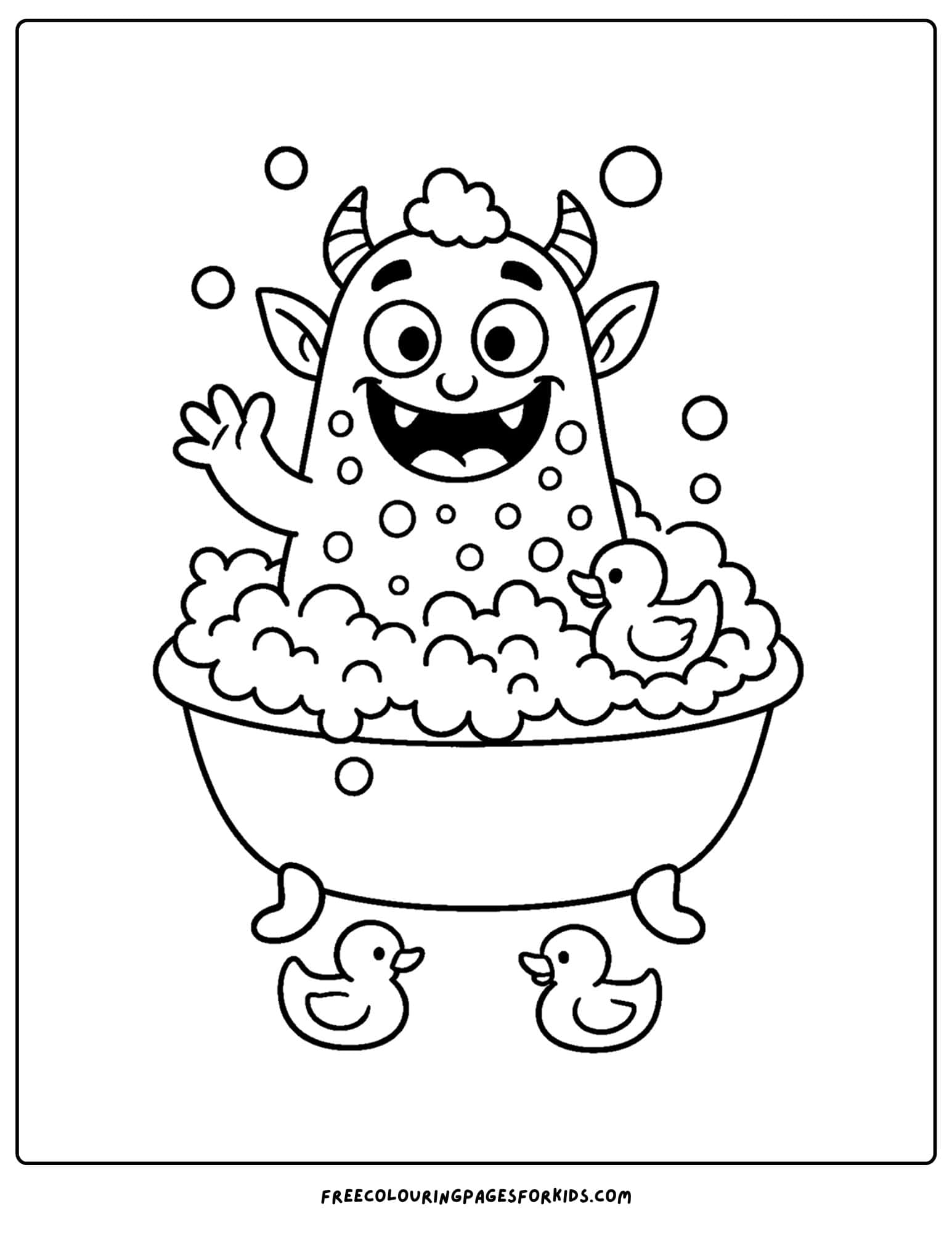 a monster having a bubble bath coloring page