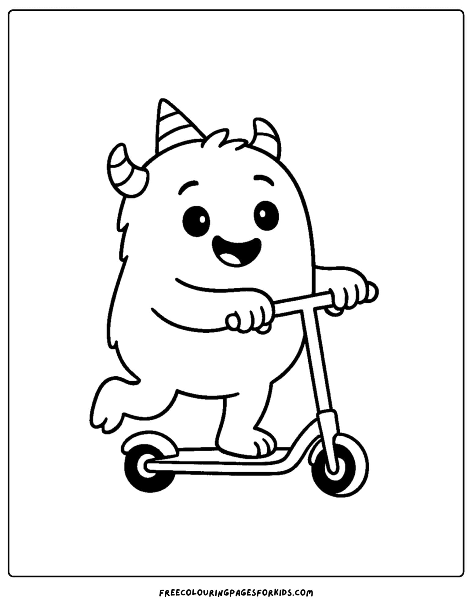 a monster riding a scooter coloring page