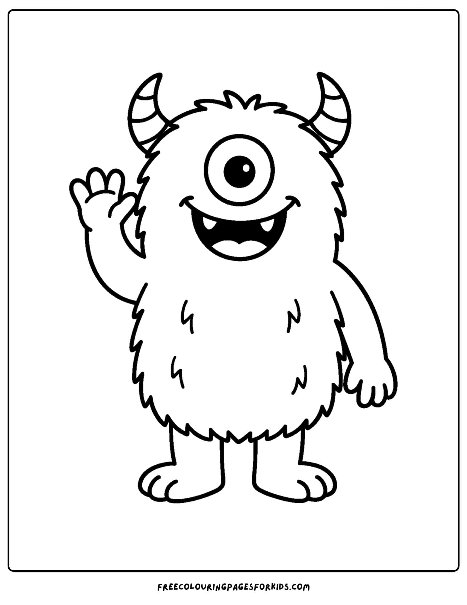 a monster smiling and waving coloring page