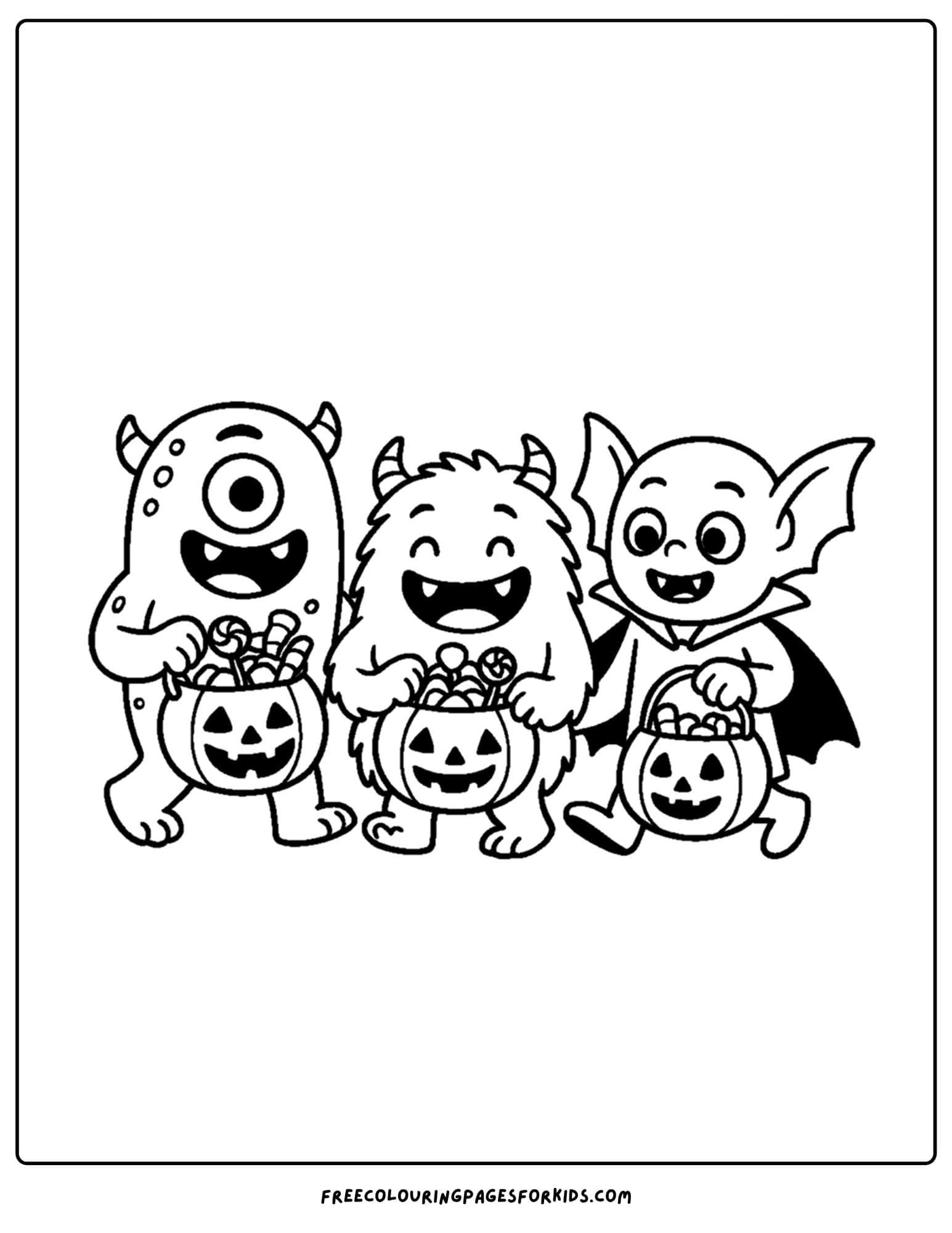monsters going trick or treating coloring page