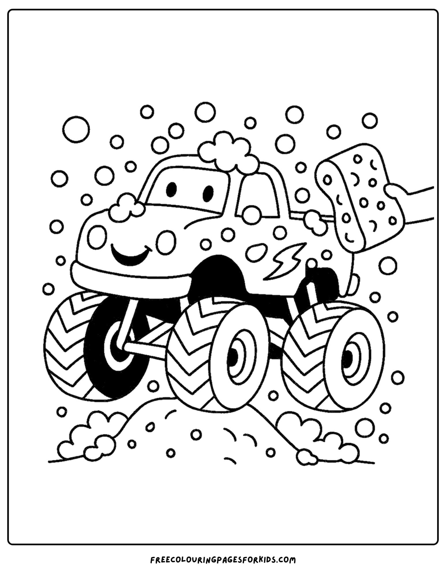 a monster truck having a bubble wash coloring page