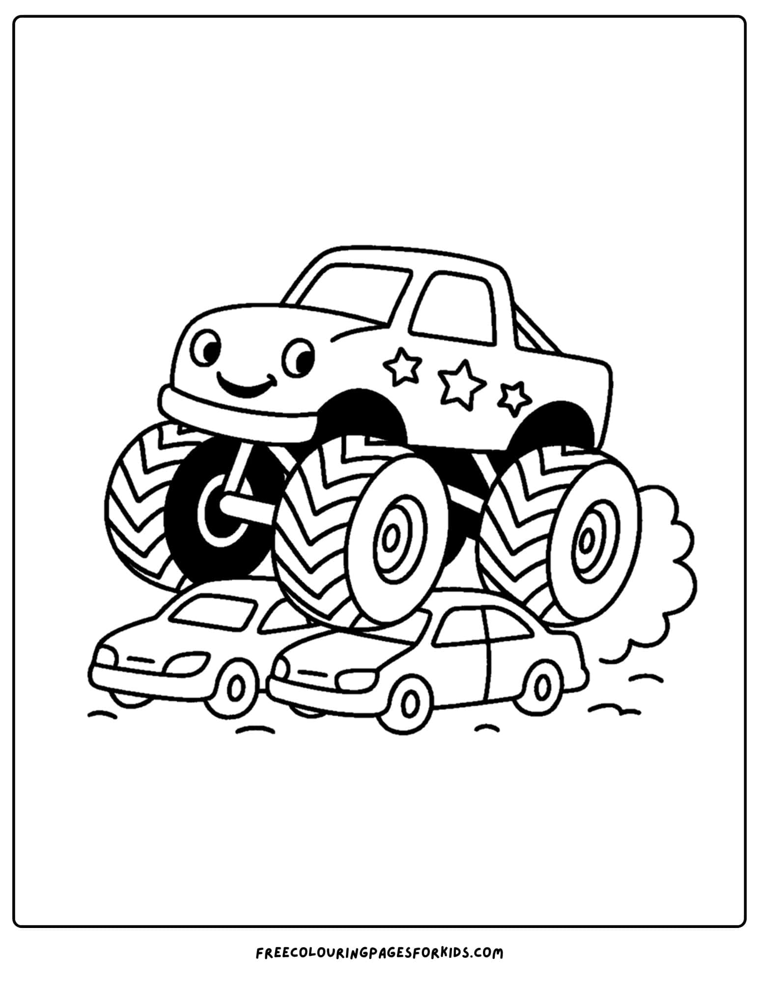 a monster truck crushing cars coloring page