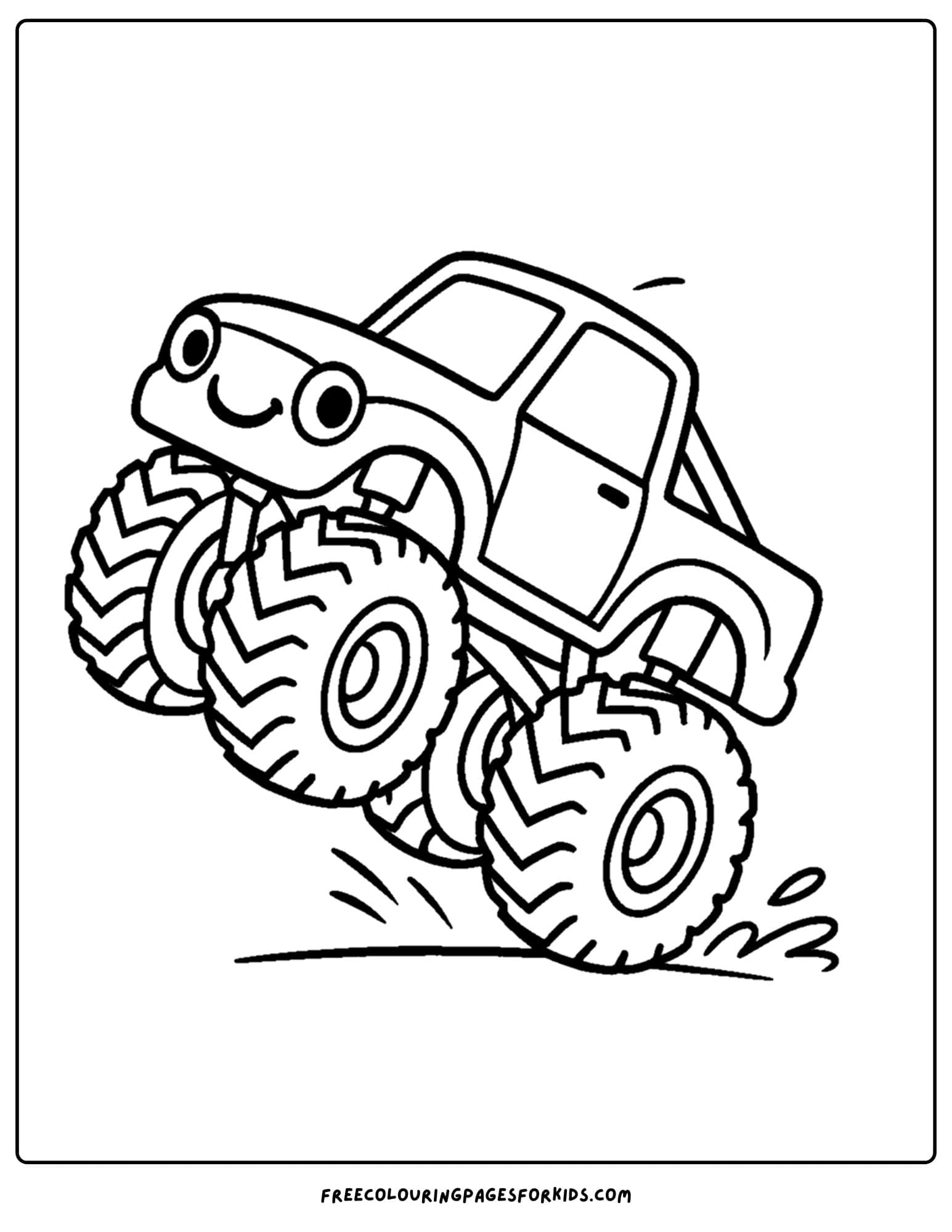 a monster truck doing a wheelie coloring page