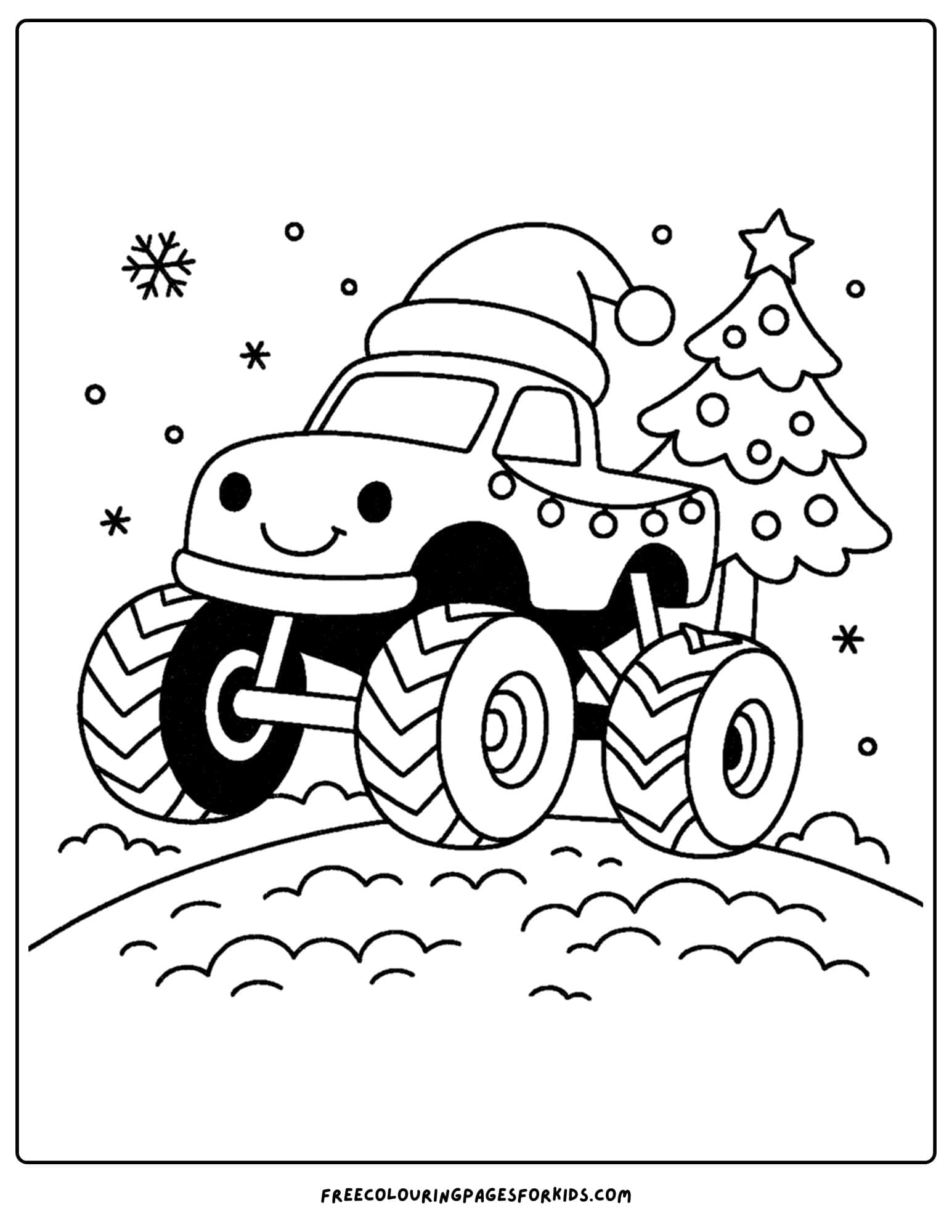 a monster truck dressed for christmas coloring page