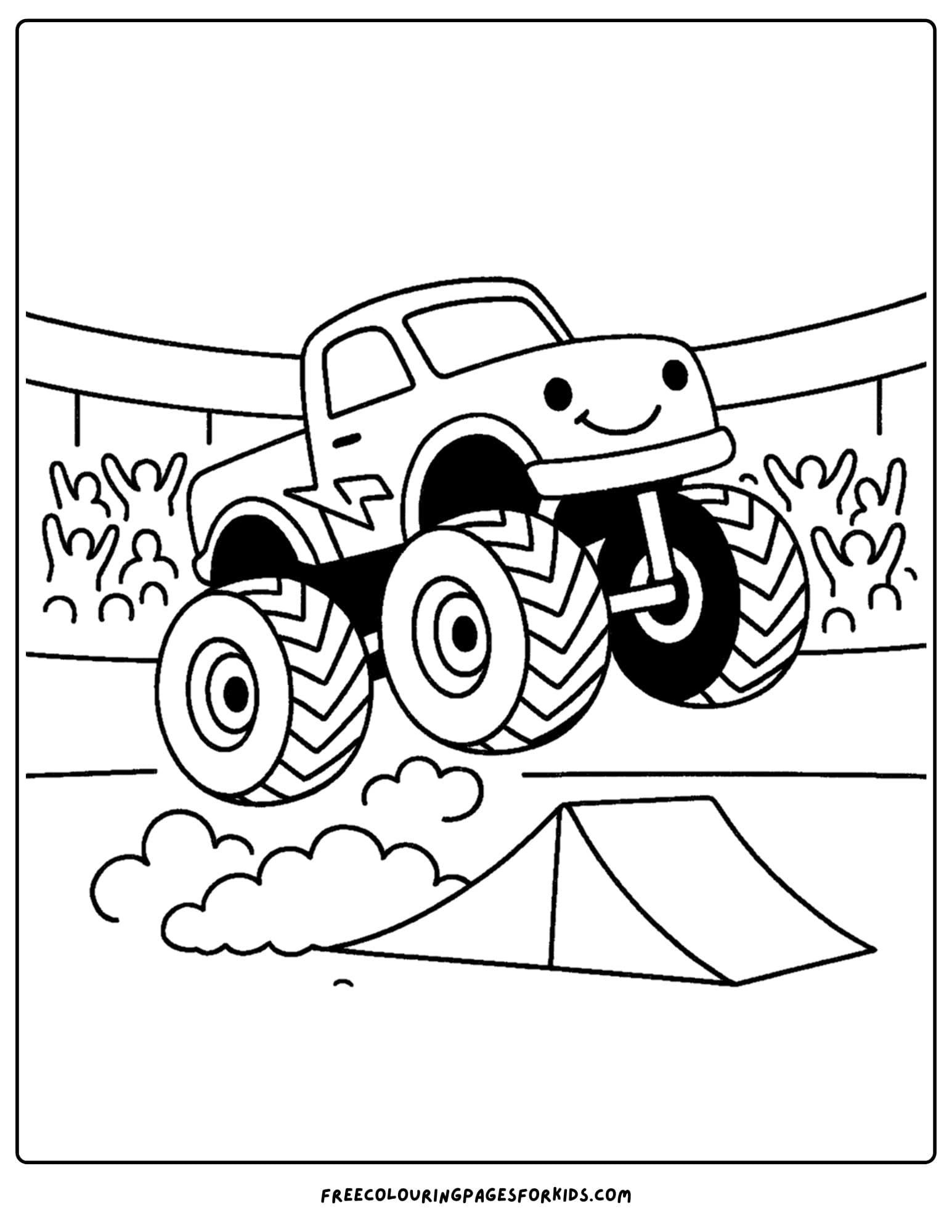 a monster truck in a crowded stadium coloring page
