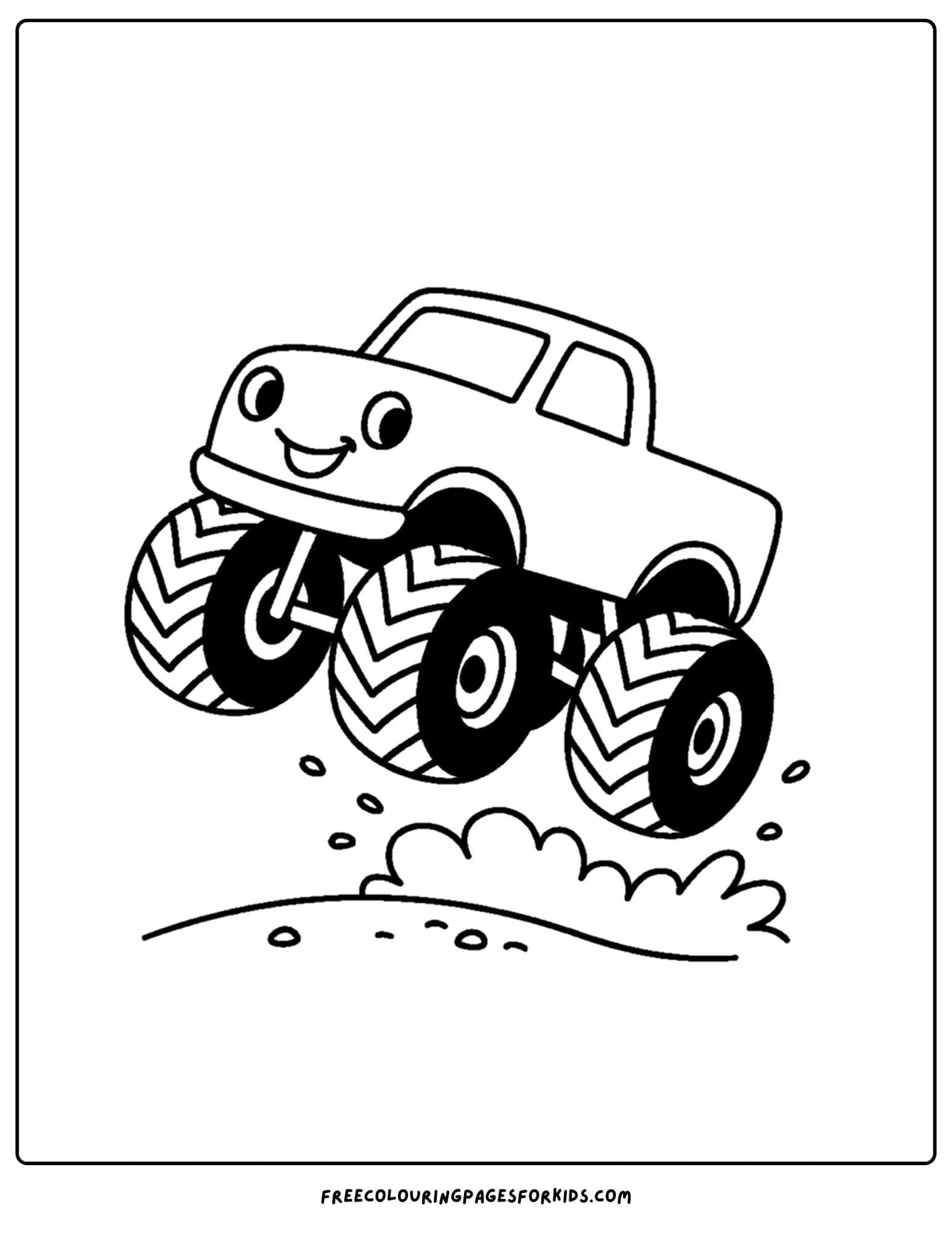 a monster truck coloring page with it jumping in the air