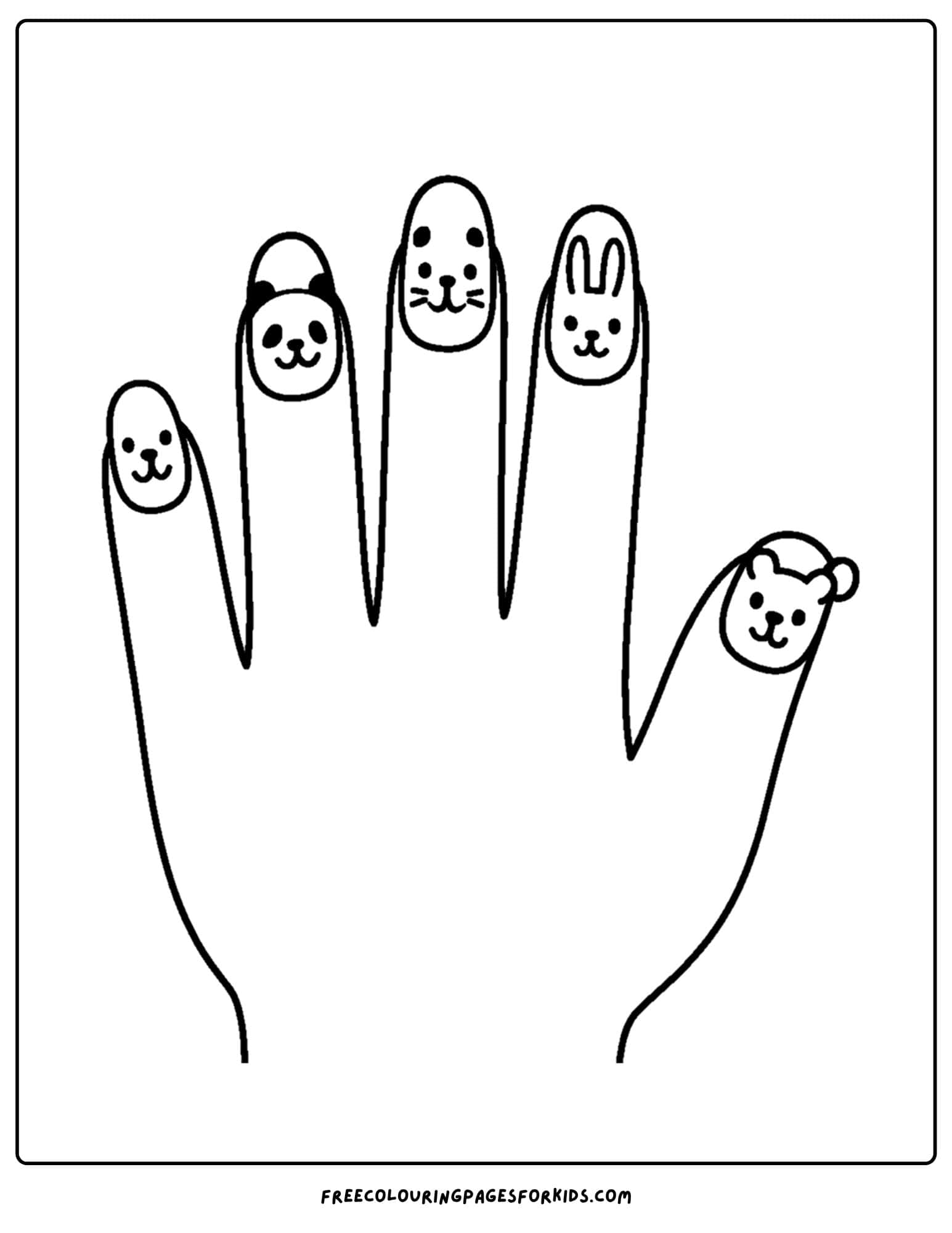 animal themed nail art on both hands coloring page
