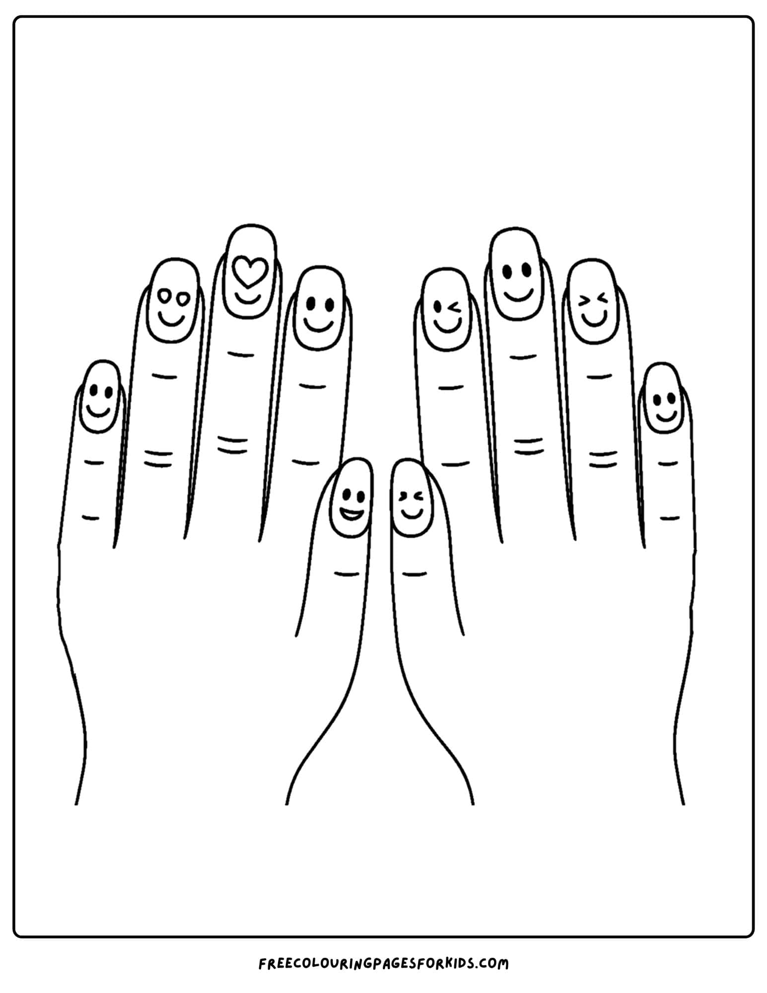 emoji face nail art on both hands coloring page