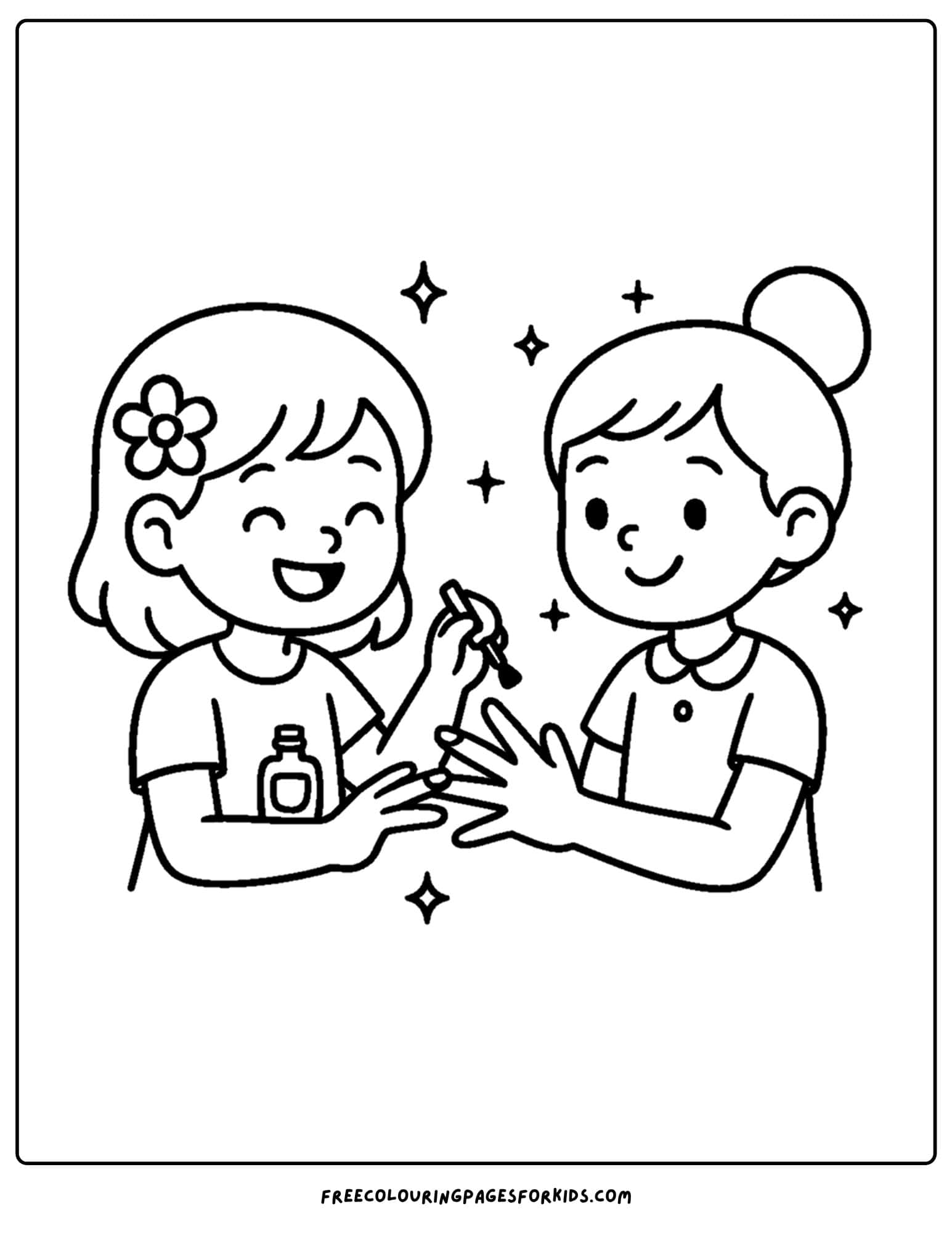 friends painting each others nails coloring page