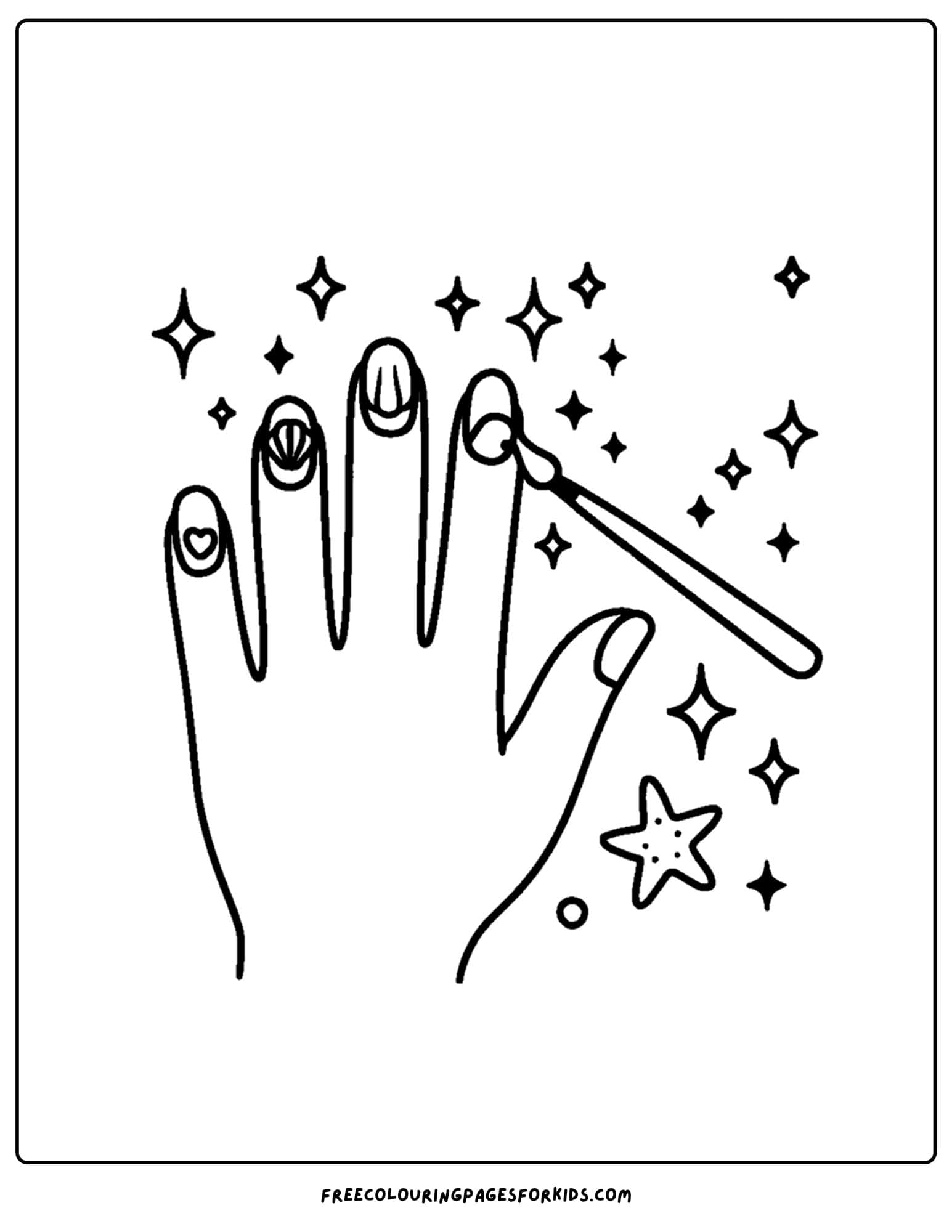 magic wand painting nail art on coloring page
