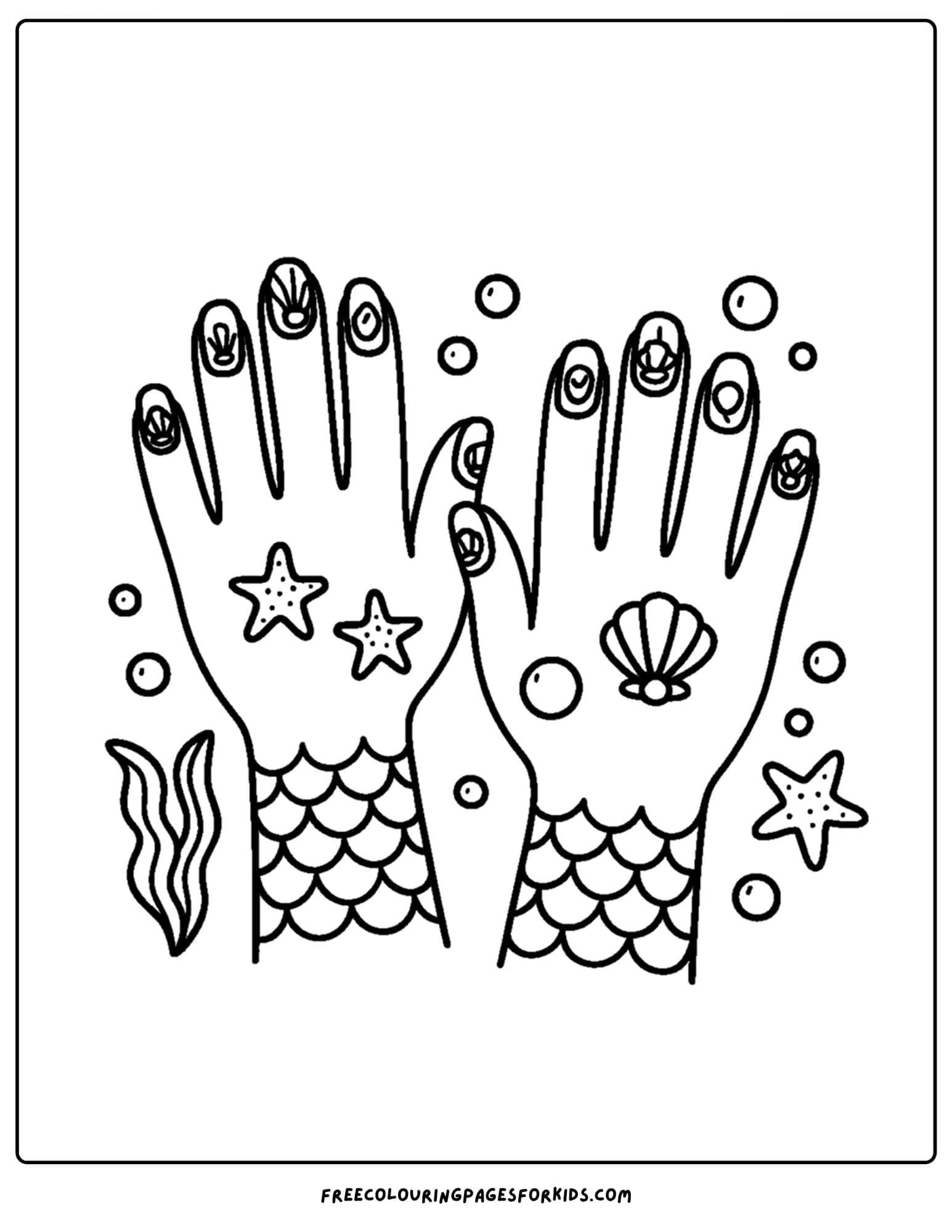 mermaid nail art coloring page