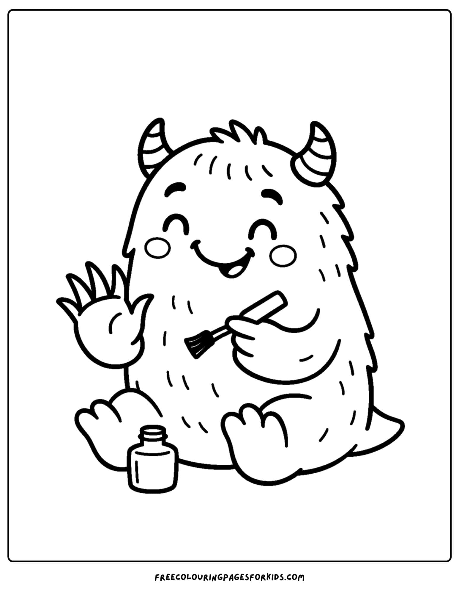 a monster painting its nails coloring page