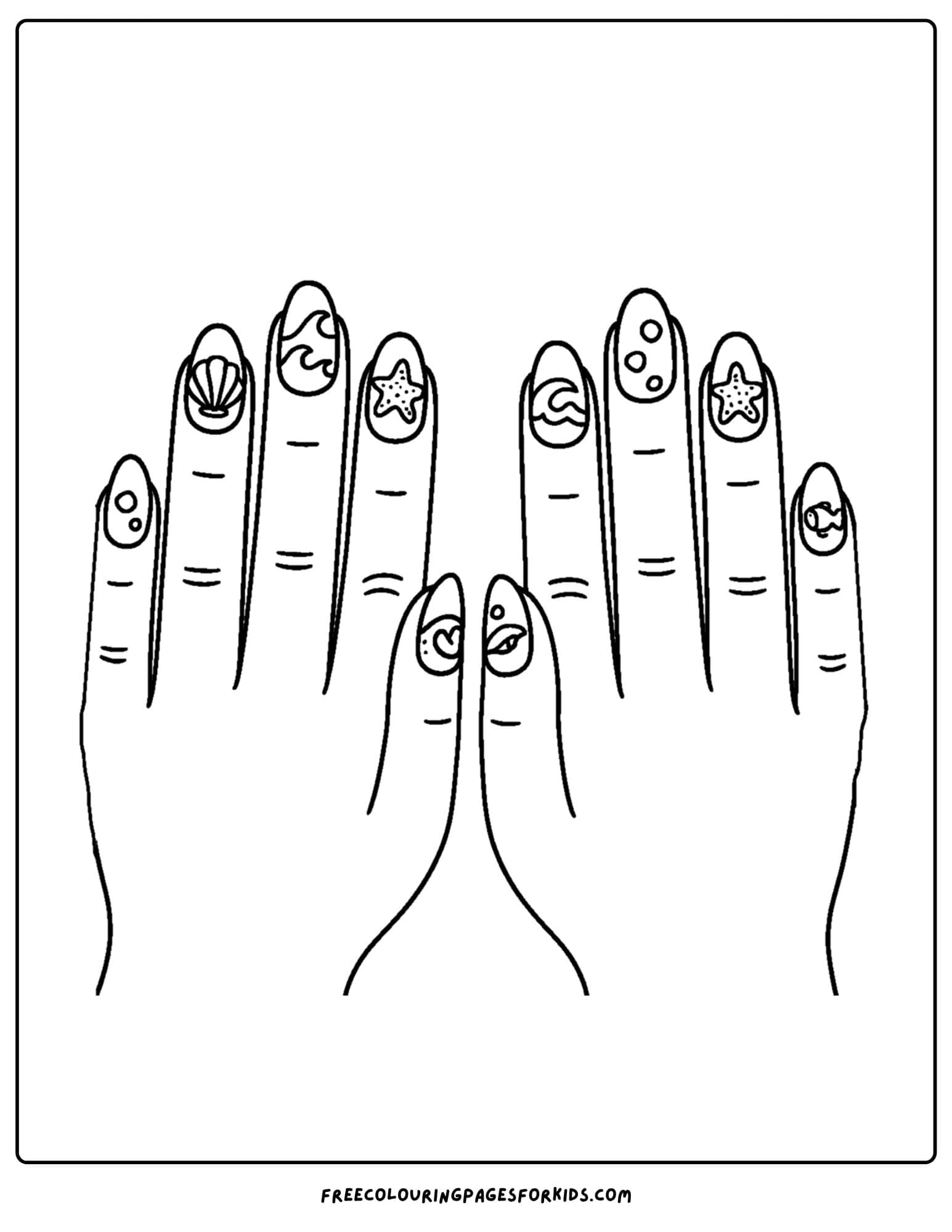 ocean style nail art painted on both hands coloring page