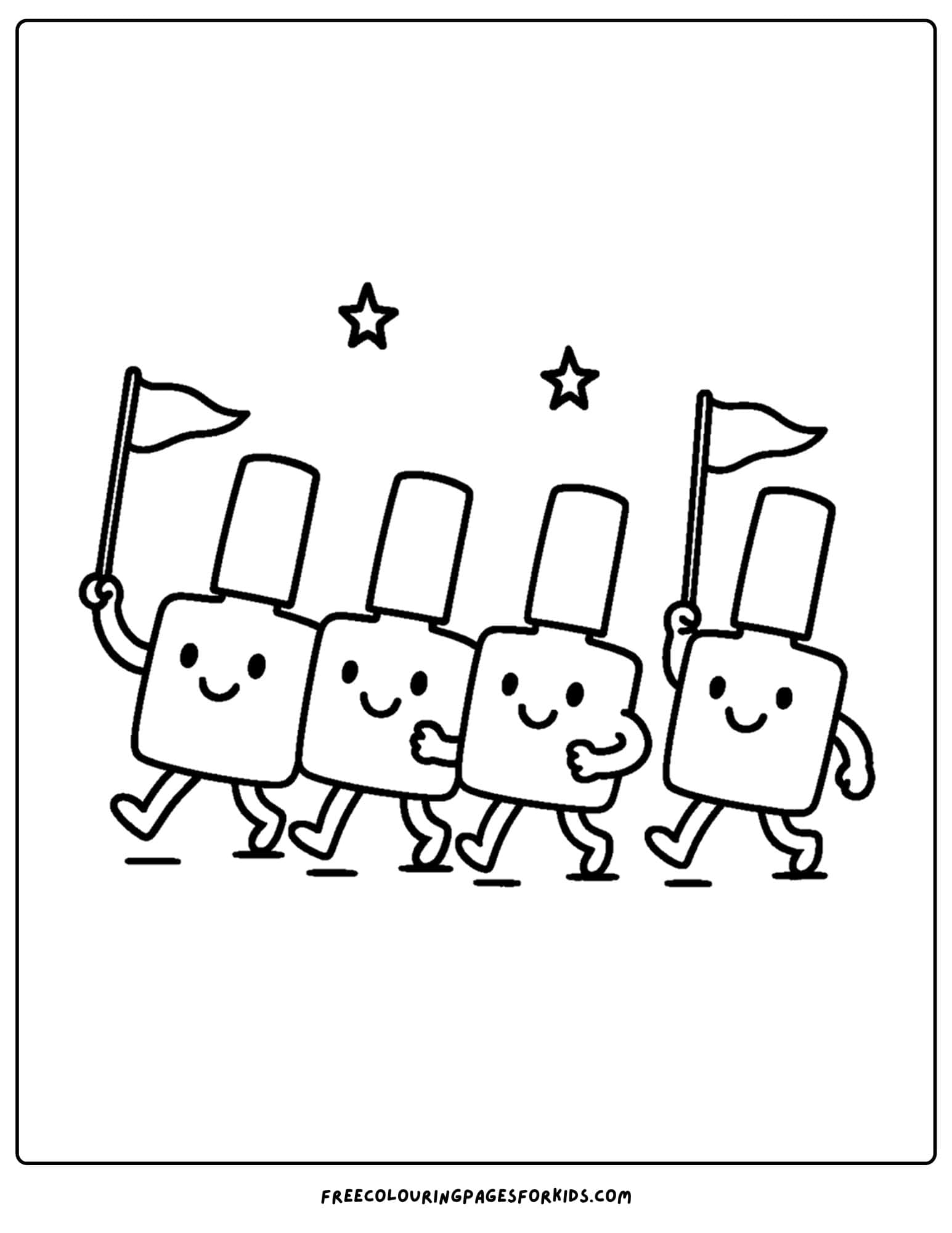a parade of nail polish bottles coloring page