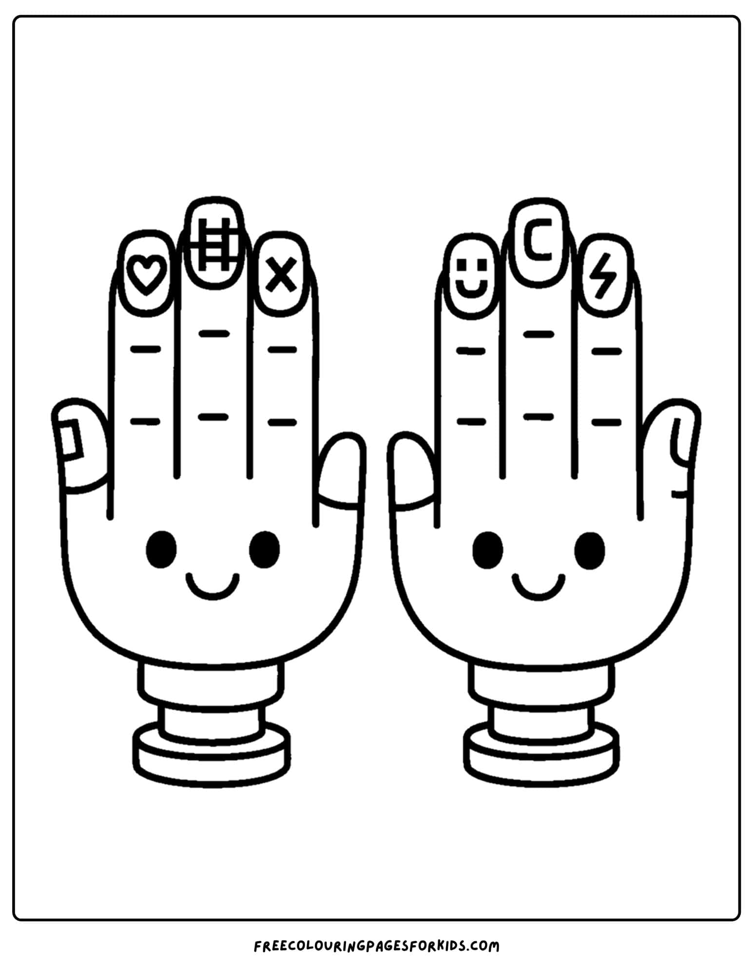 robot hands with digital nail art coloring page