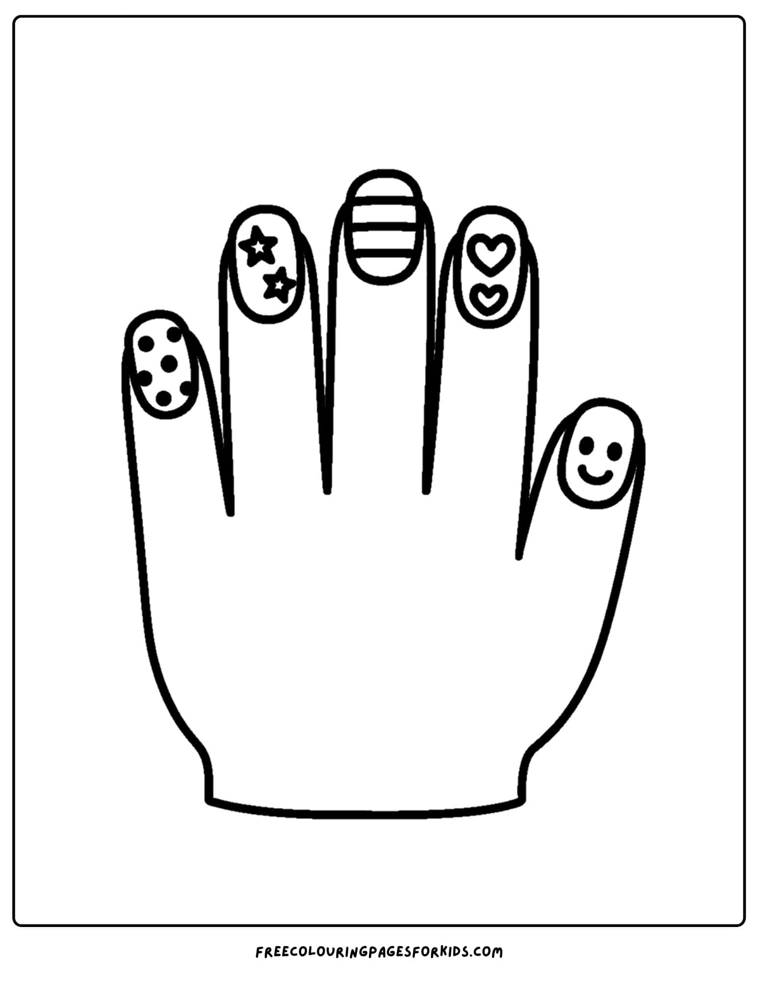 silly nail art designs on a hand coloring page