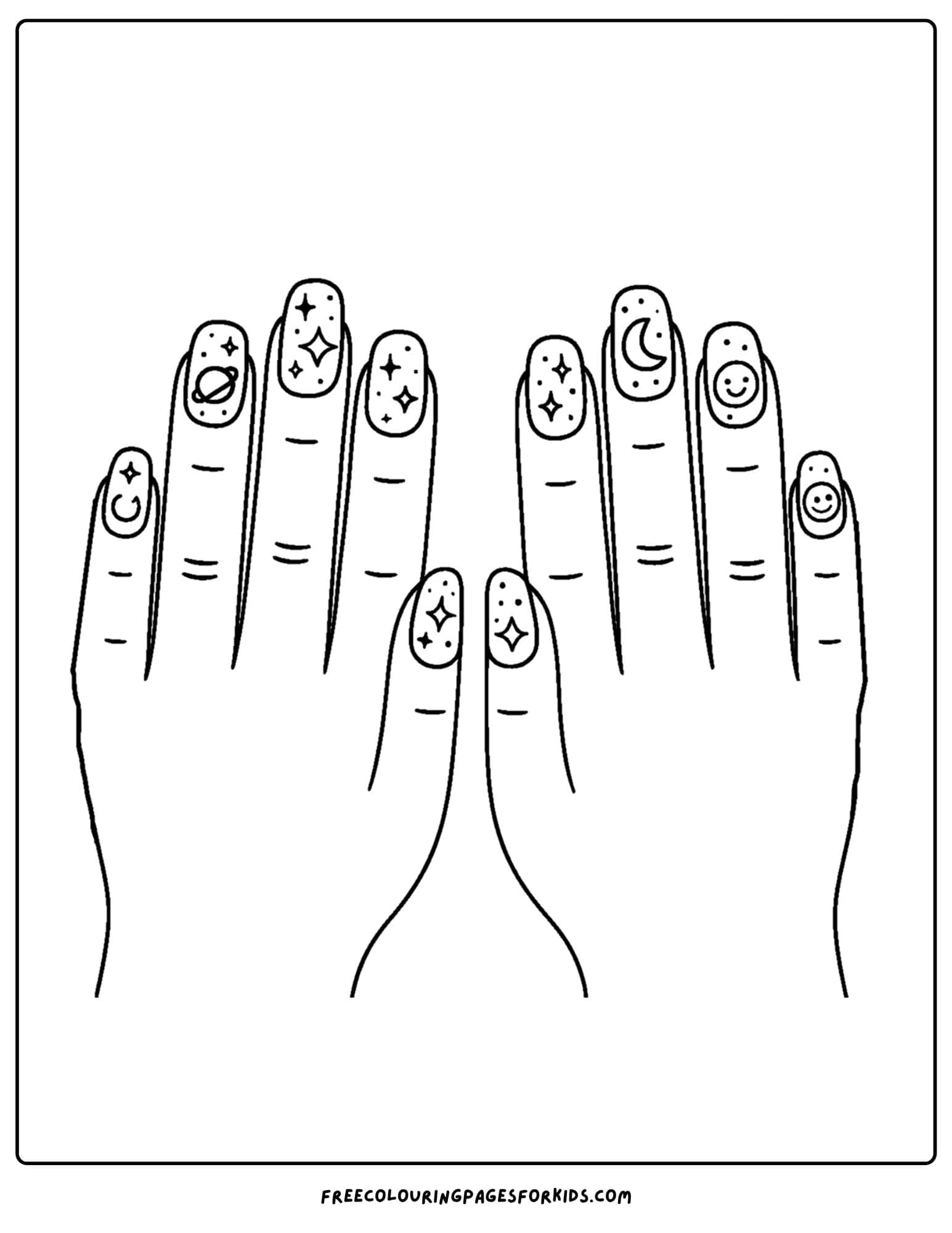 starry night patterns painted on nails coloring page