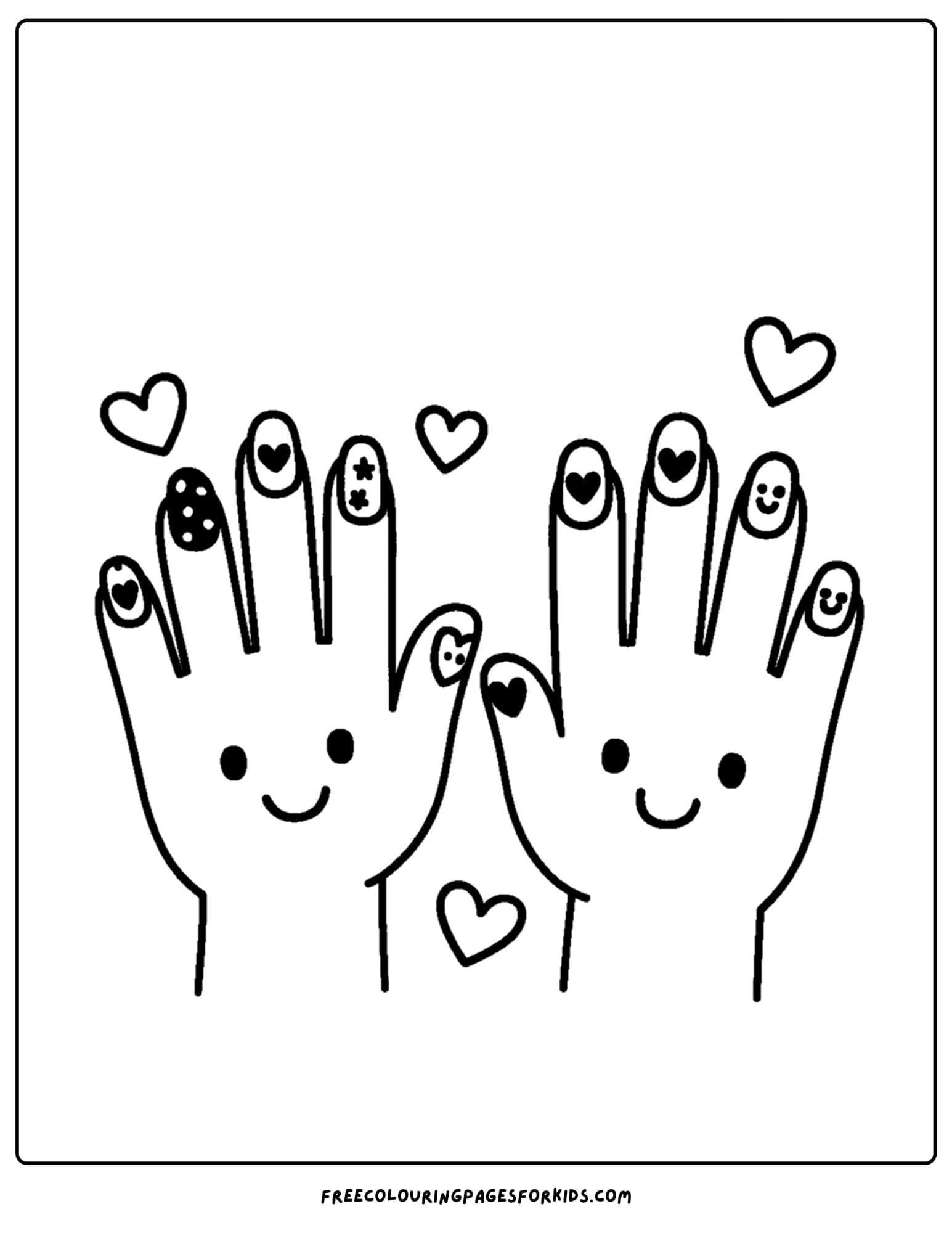 decorated nails on hands coloring page