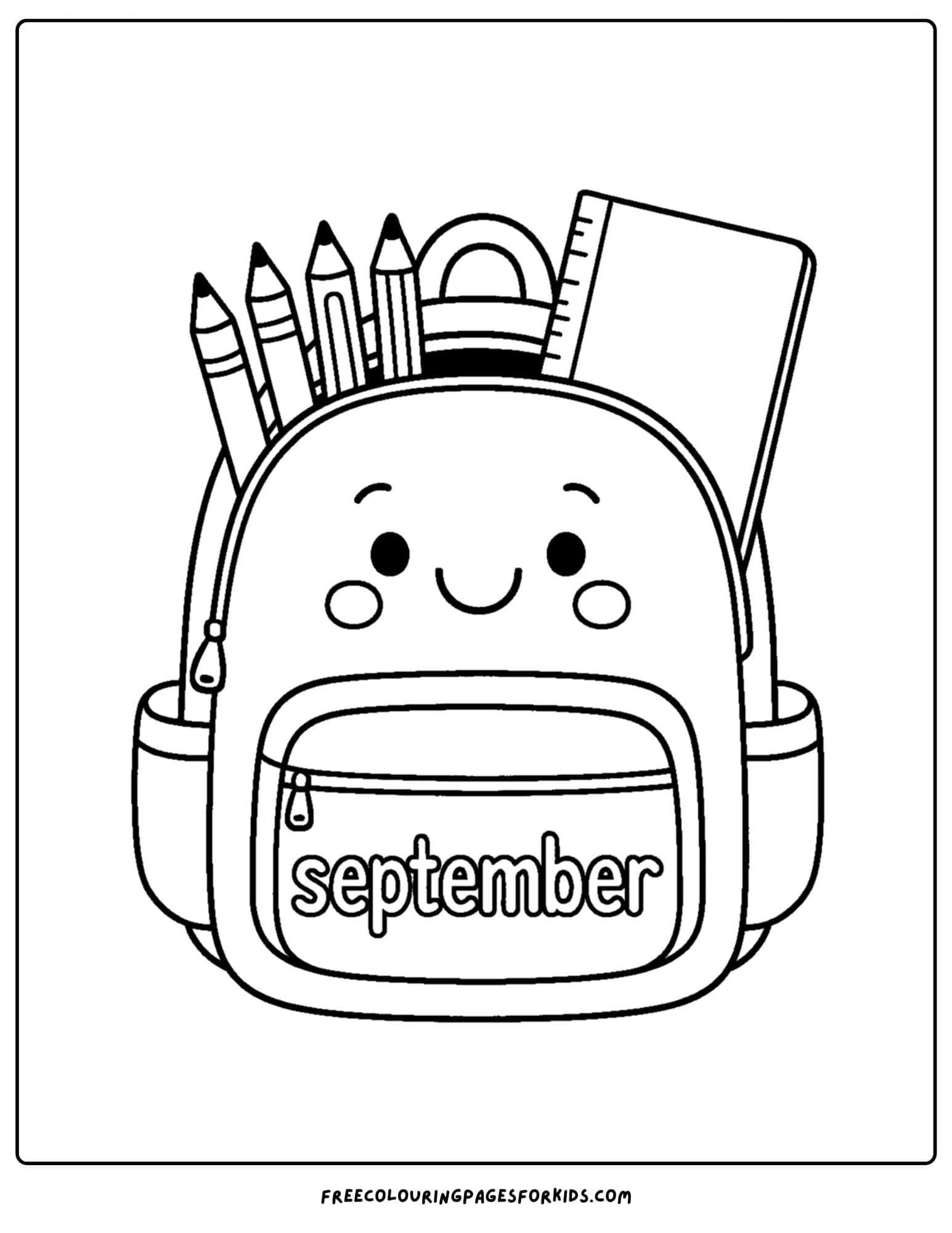 a september coloring page featuring a school backpack