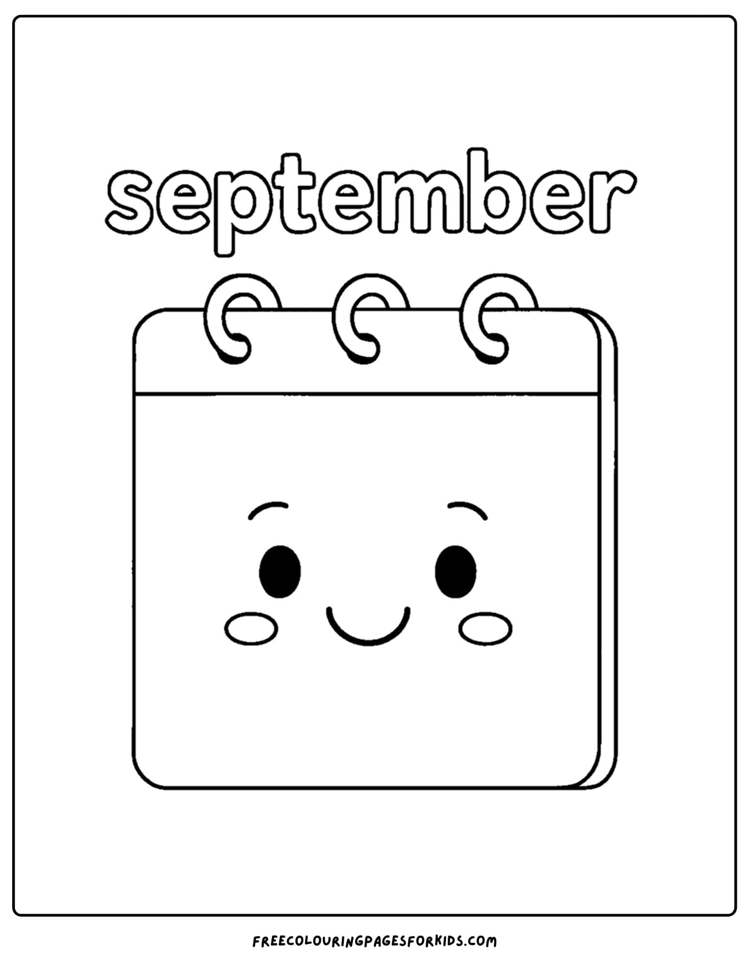 a september coloring page featuring a cute calendar page
