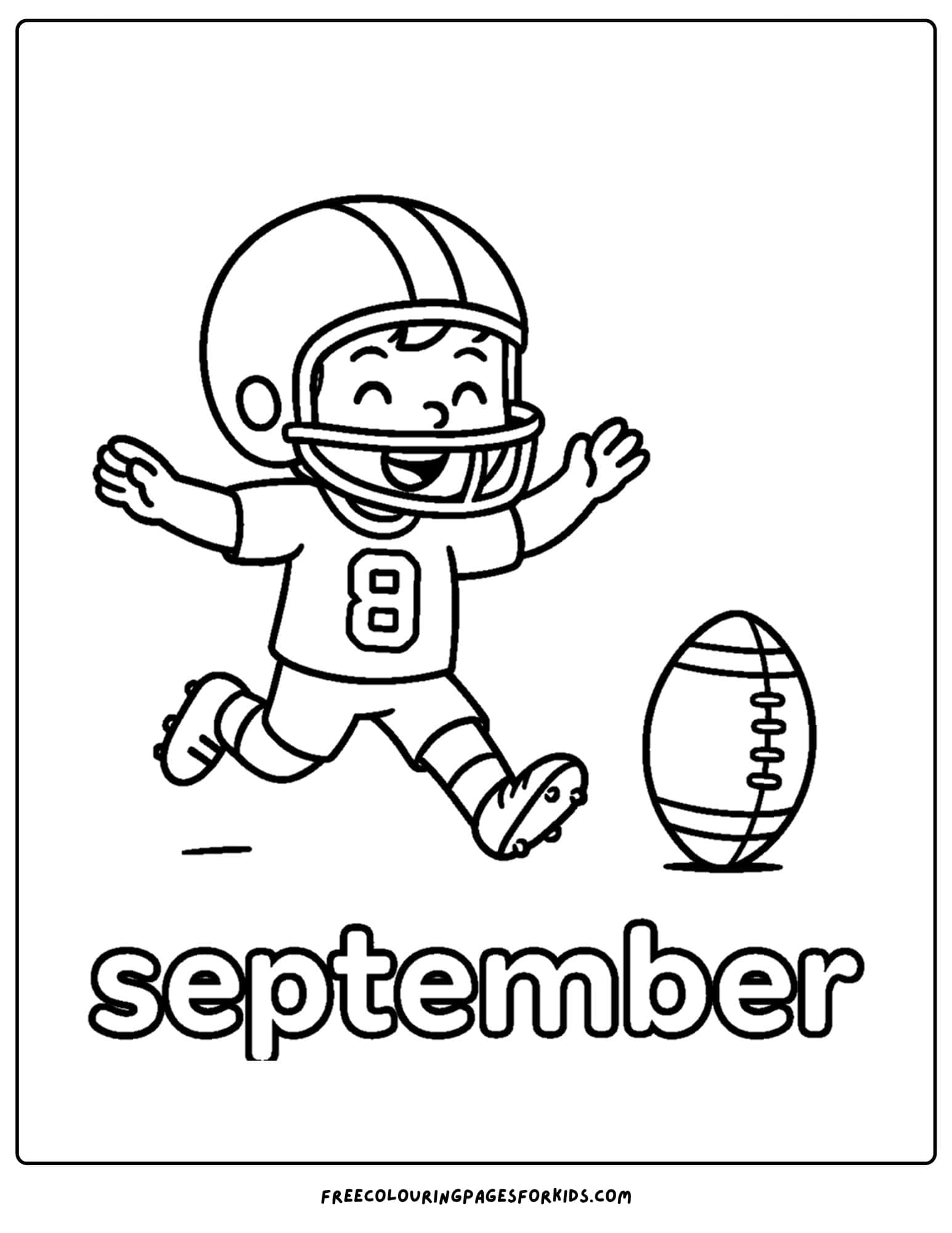 a september coloring page featuring a football kickoff