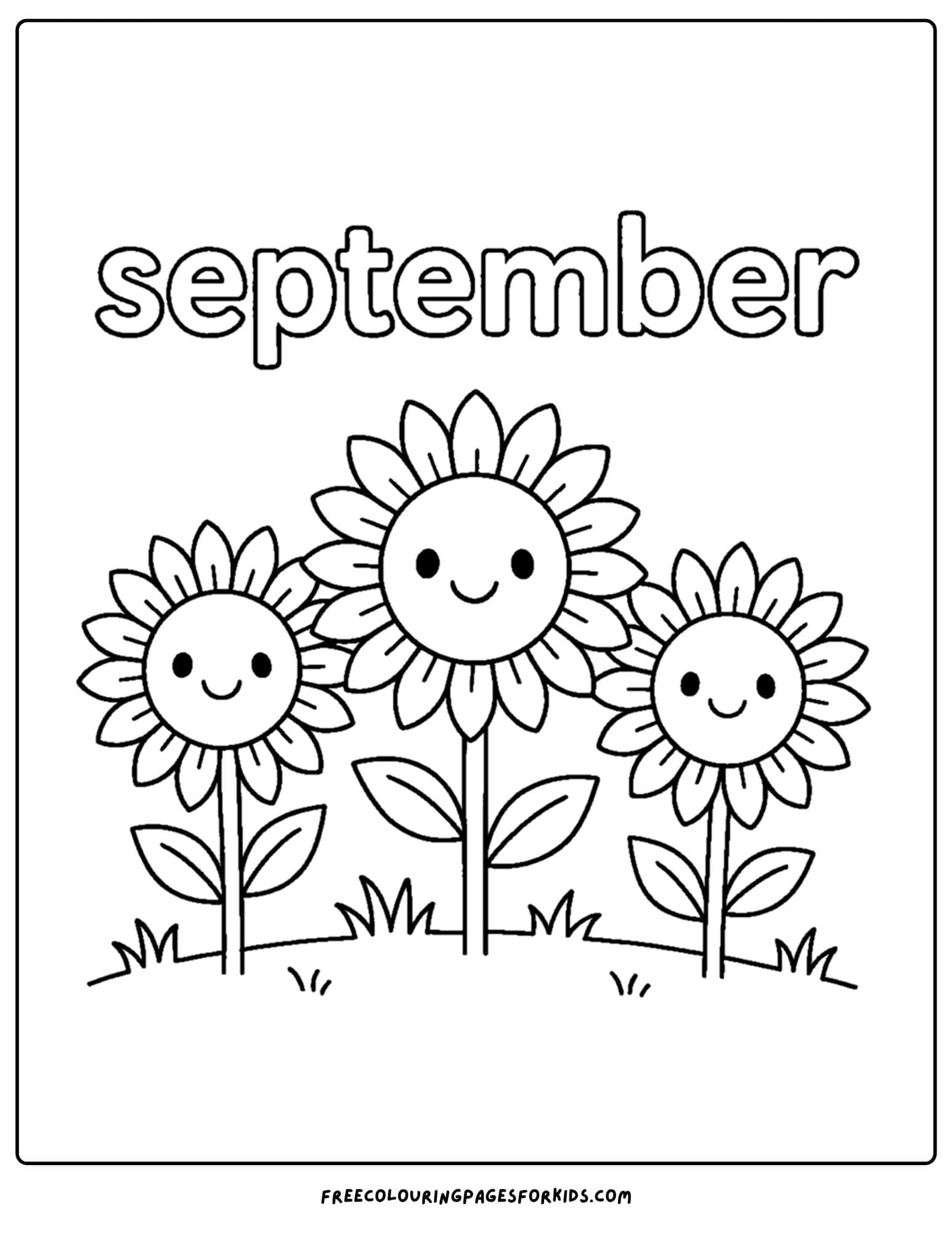 a september coloring page featuring sunflowers smiling