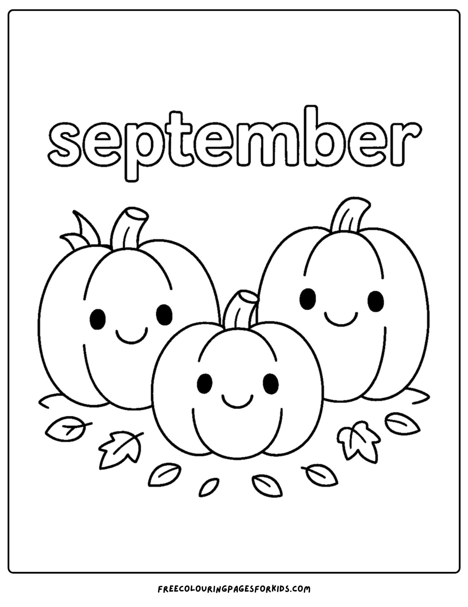 a september coloring page featuring a collection of pumpkins