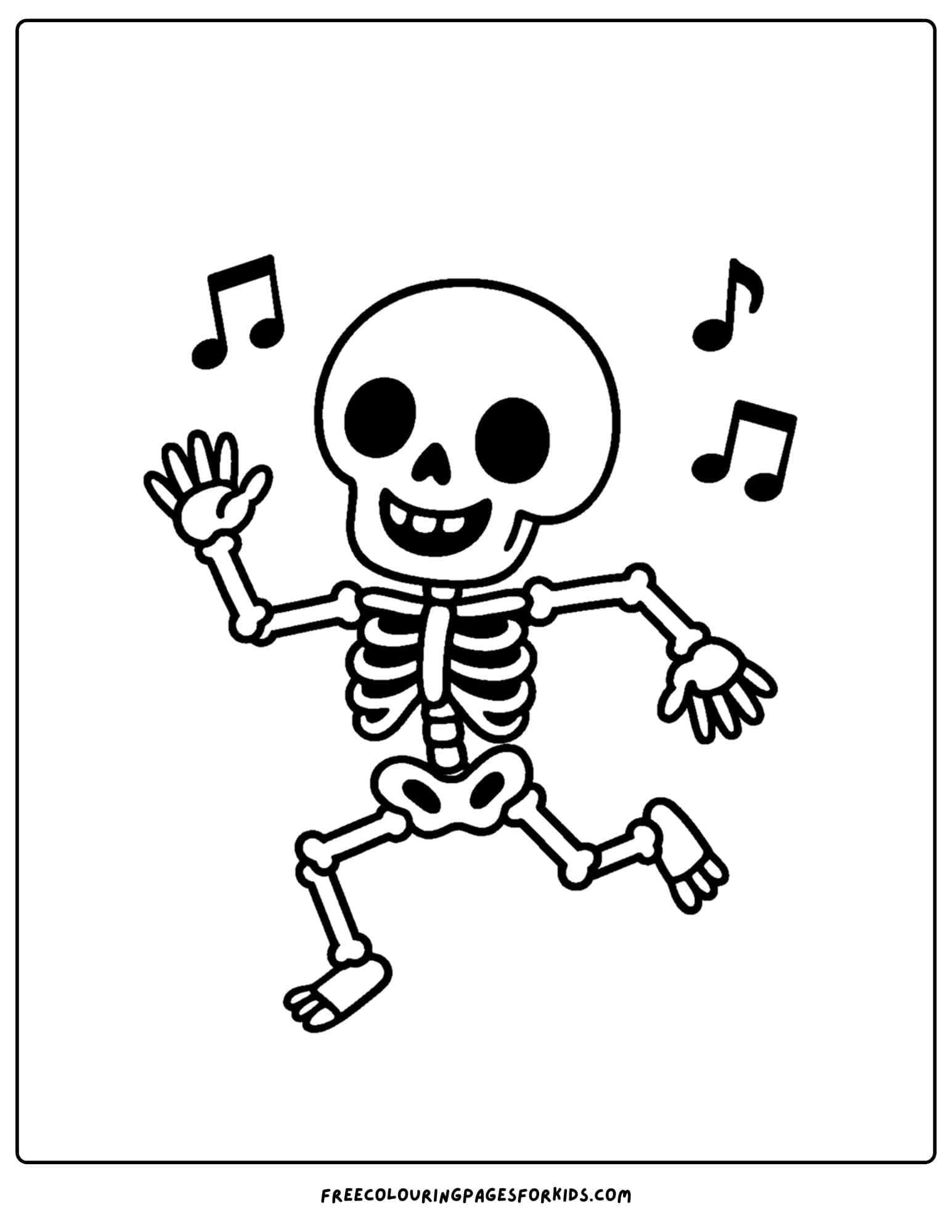 a coloring page of a skeleton dancing to music