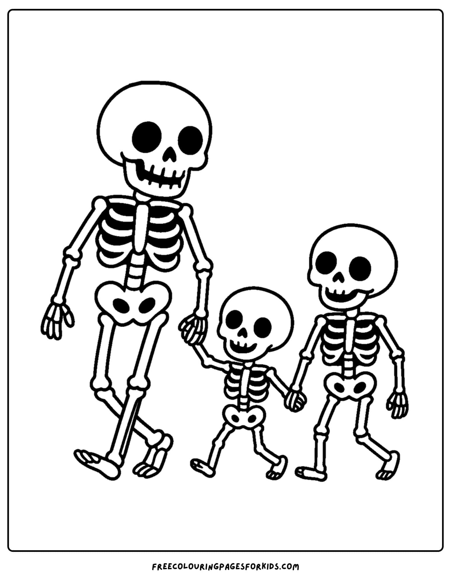 a coloring page of a skeleton family