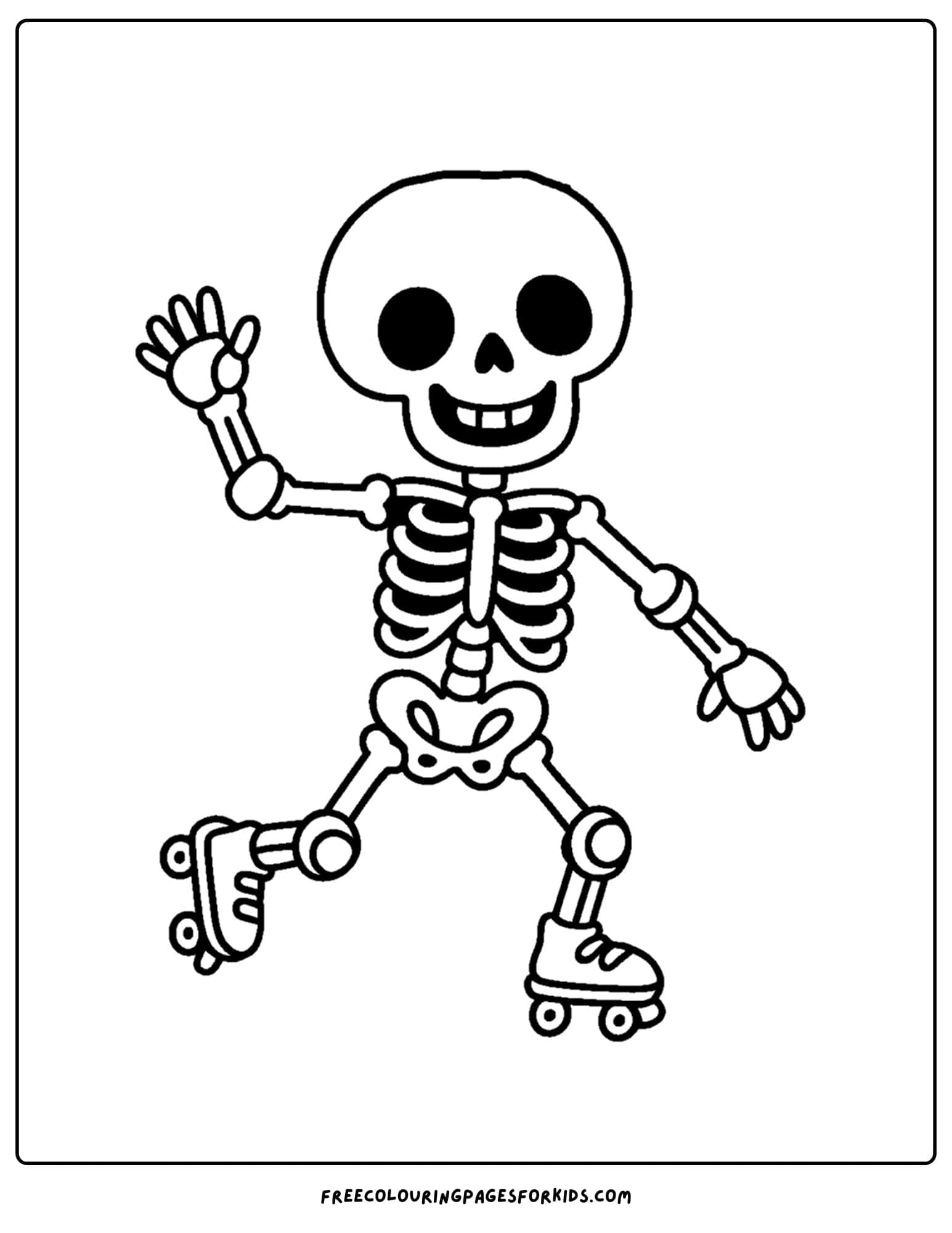 a coloring page of a skeleton roller skating