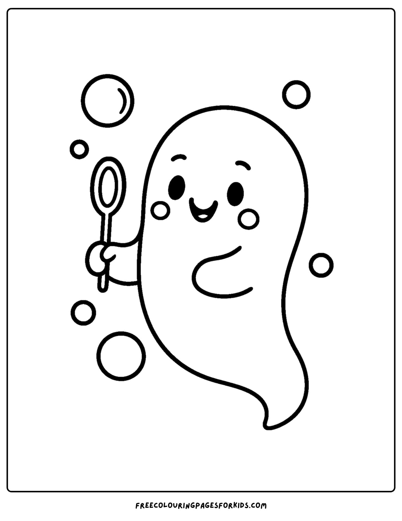 a spooky gohst blowing bubbles coloring page