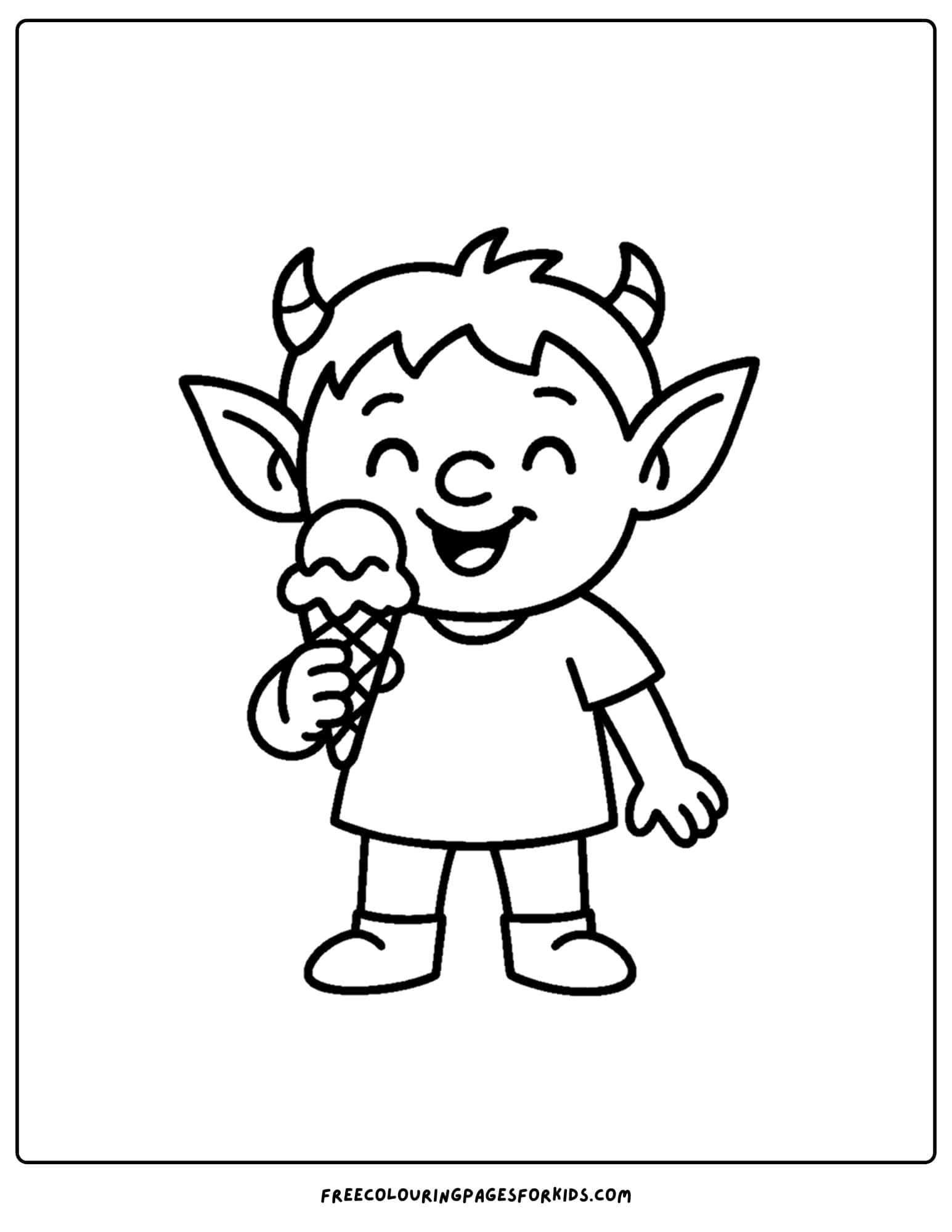 a spooky goblin eating ice cream coloring page