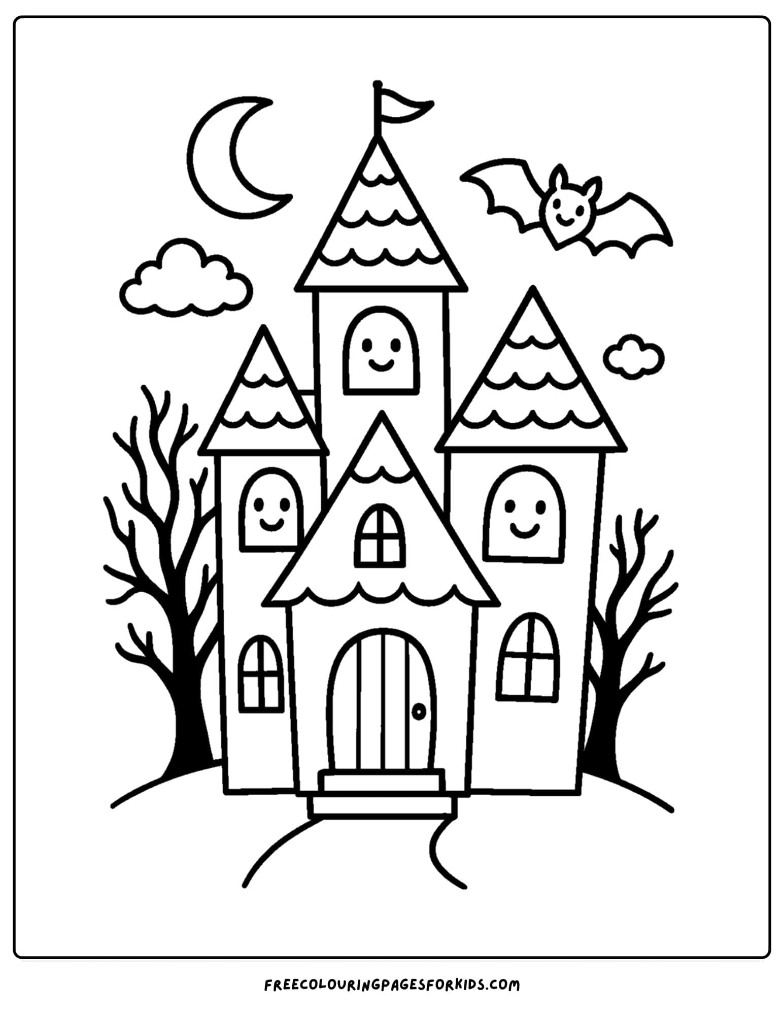 a spooky haunted house coloring page