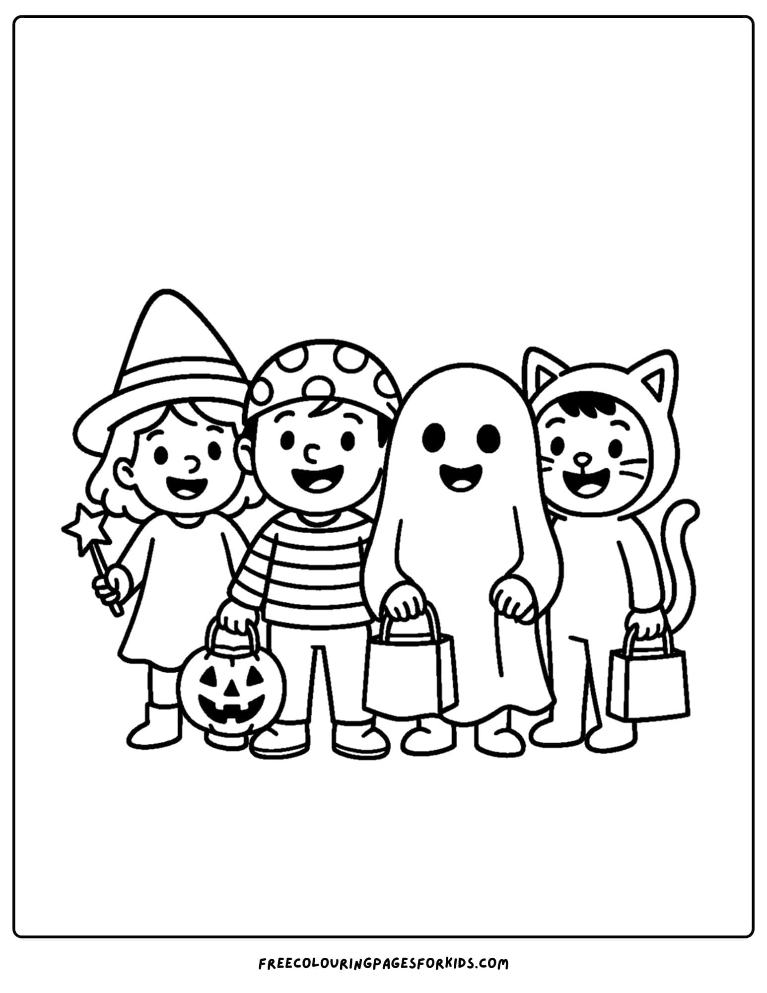 spooky kids in costumes coloring page