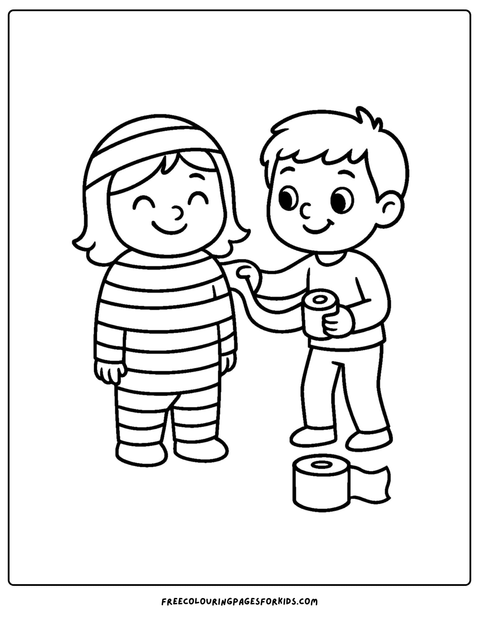 a spooky mummy being wrapped up coloring page