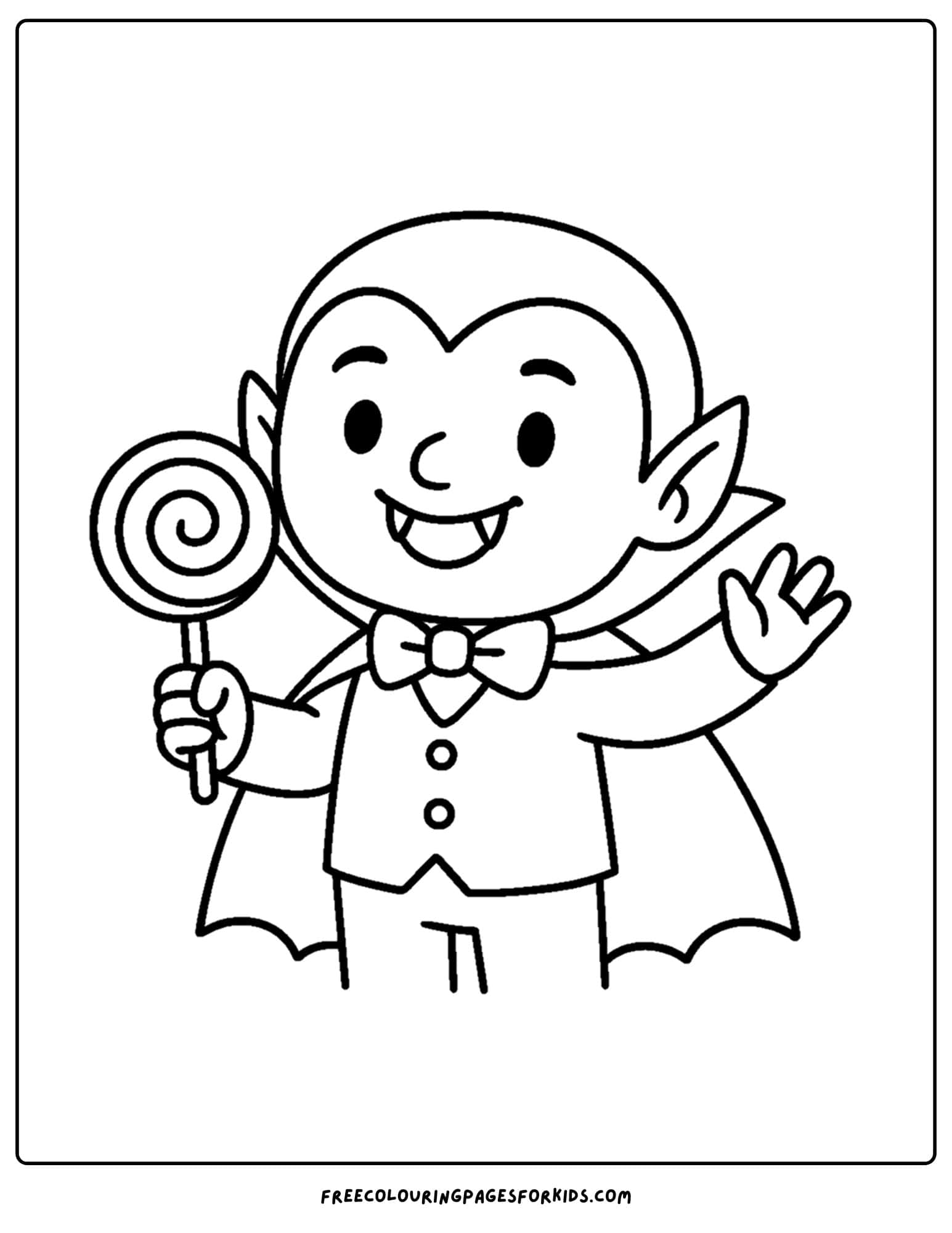 a spooky vampire eating a lolipop coloring page