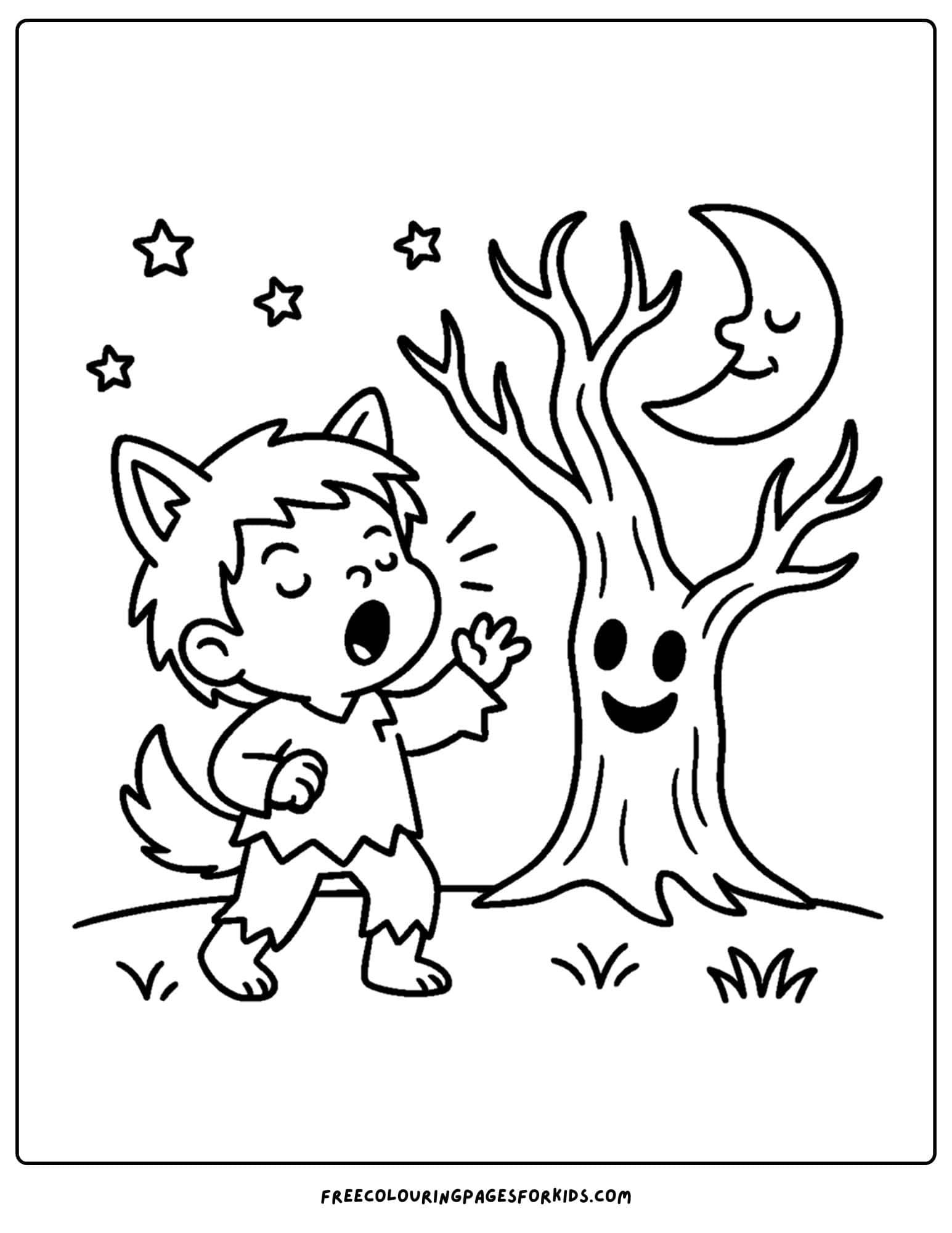 a spooky werewolf howling at the moon coloring page