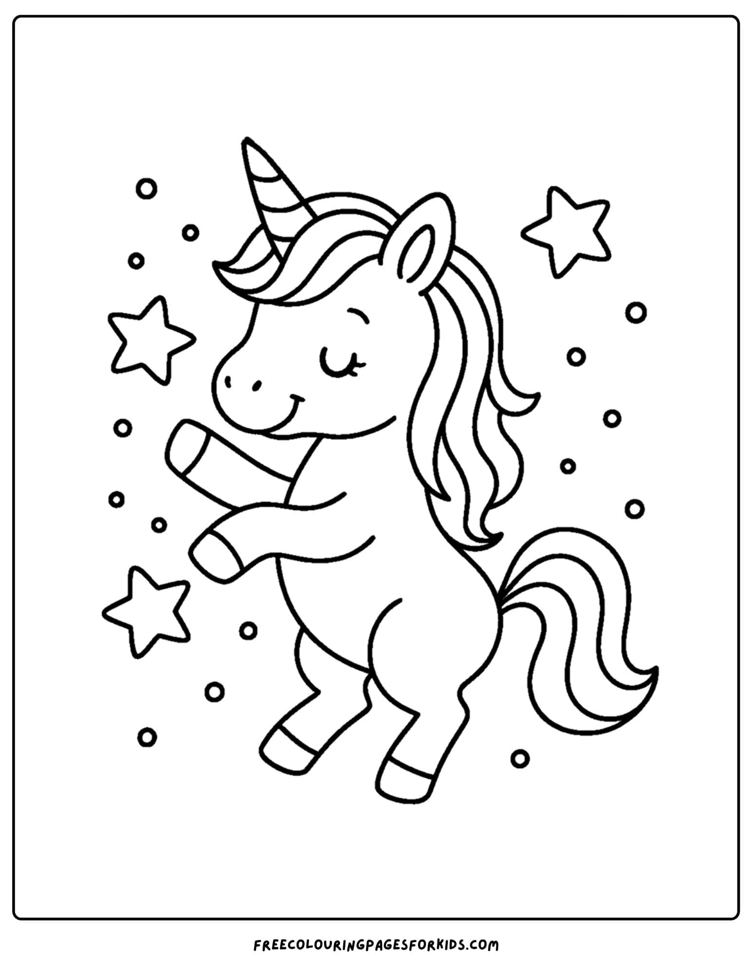 a coloring page of a unicorn with stars around