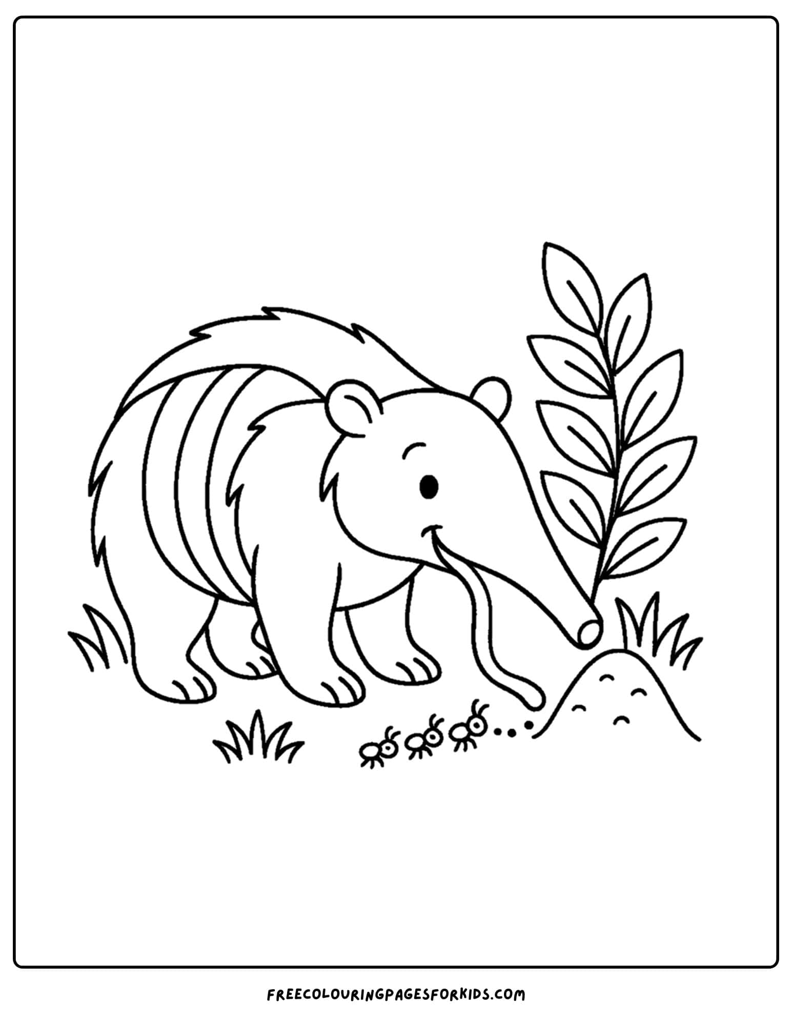 a wild animal coloring page featuring an anteater eating ants