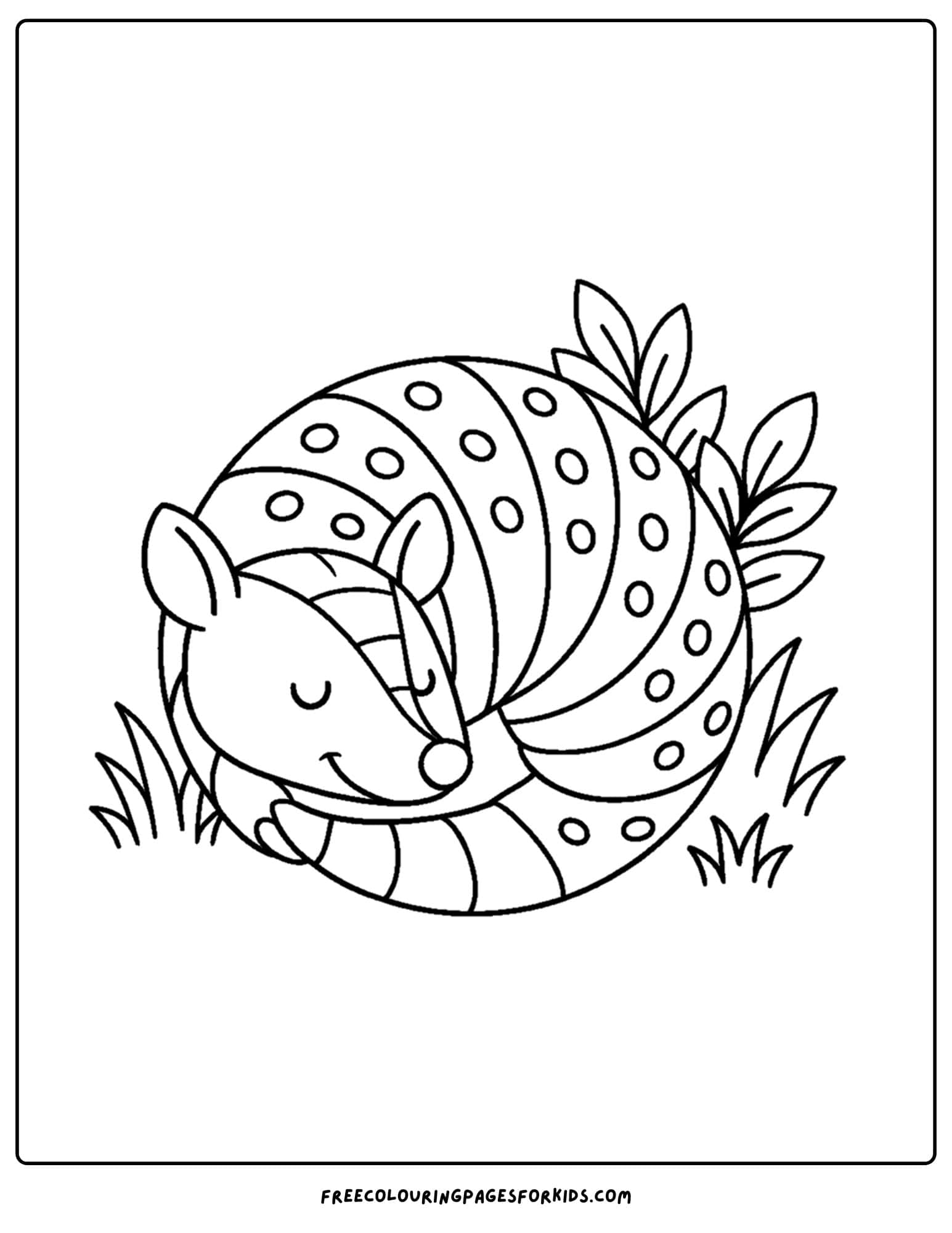 a wild animal coloring page featuring an armadilo curled up sleeping