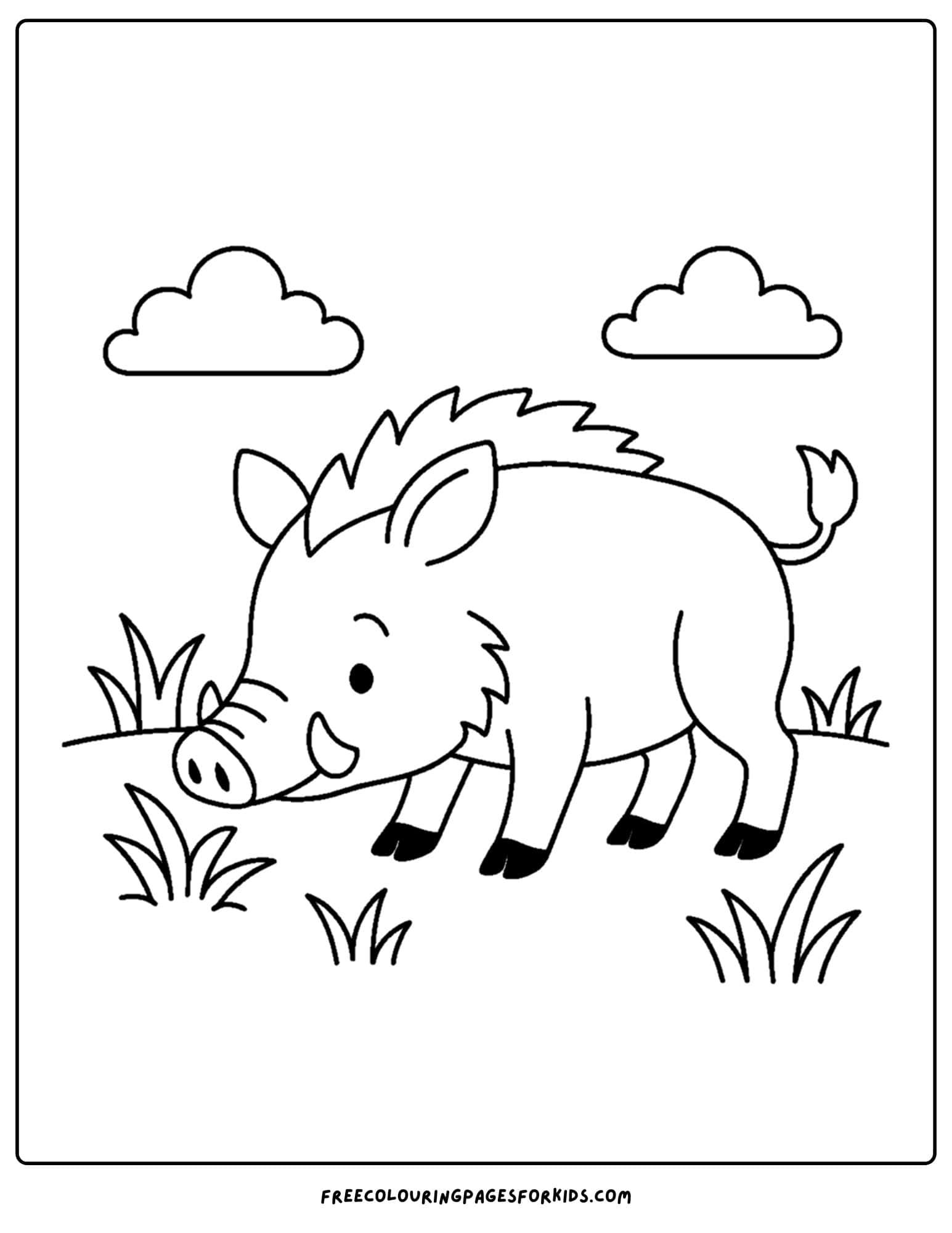 a wild animal coloring page featuring a boar sniffing about