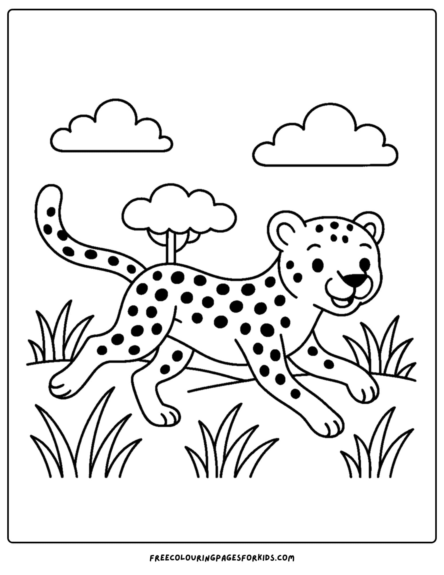 a wild animal coloring page featuring a cheetah racing across the ground