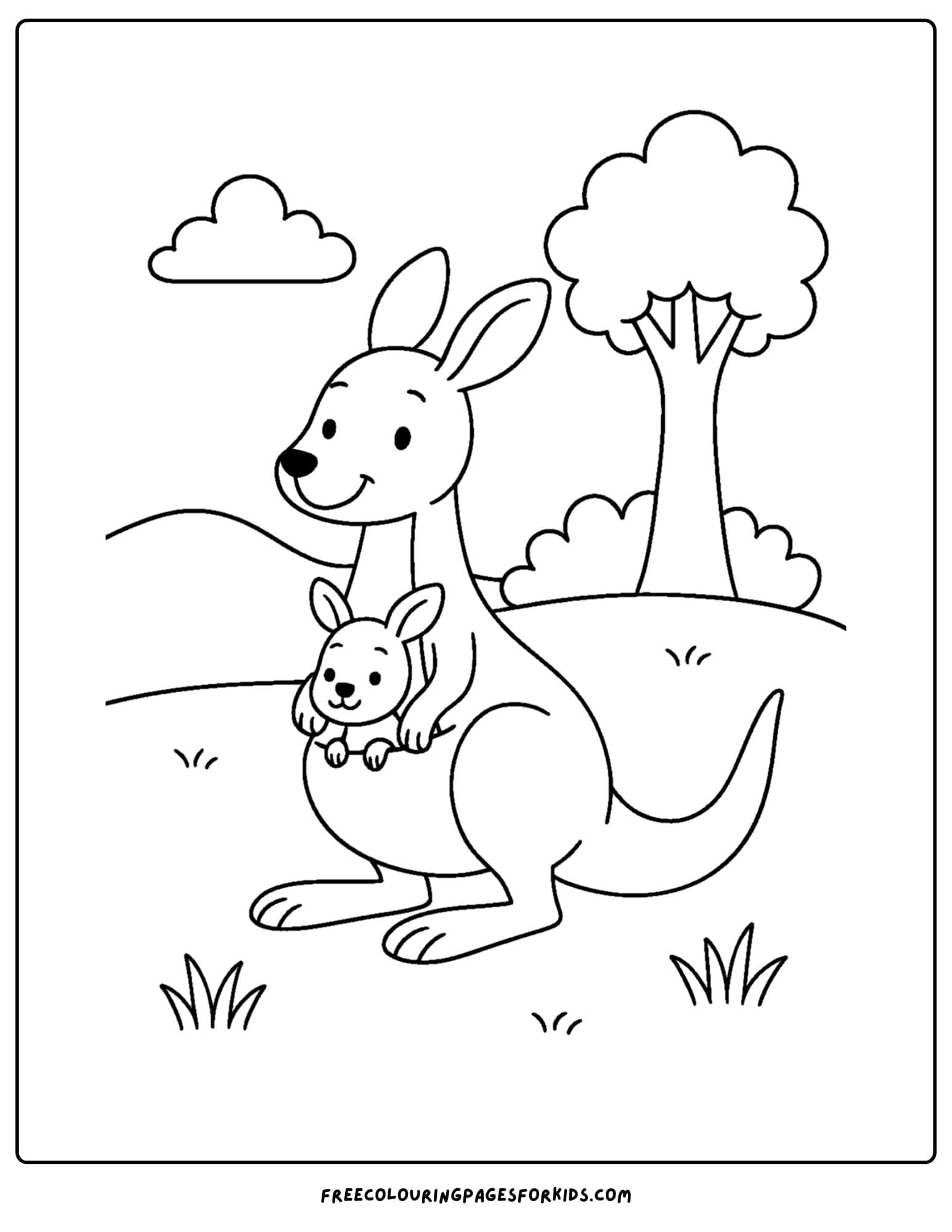 a wild animal coloring page featuring a kangaroo and a joey