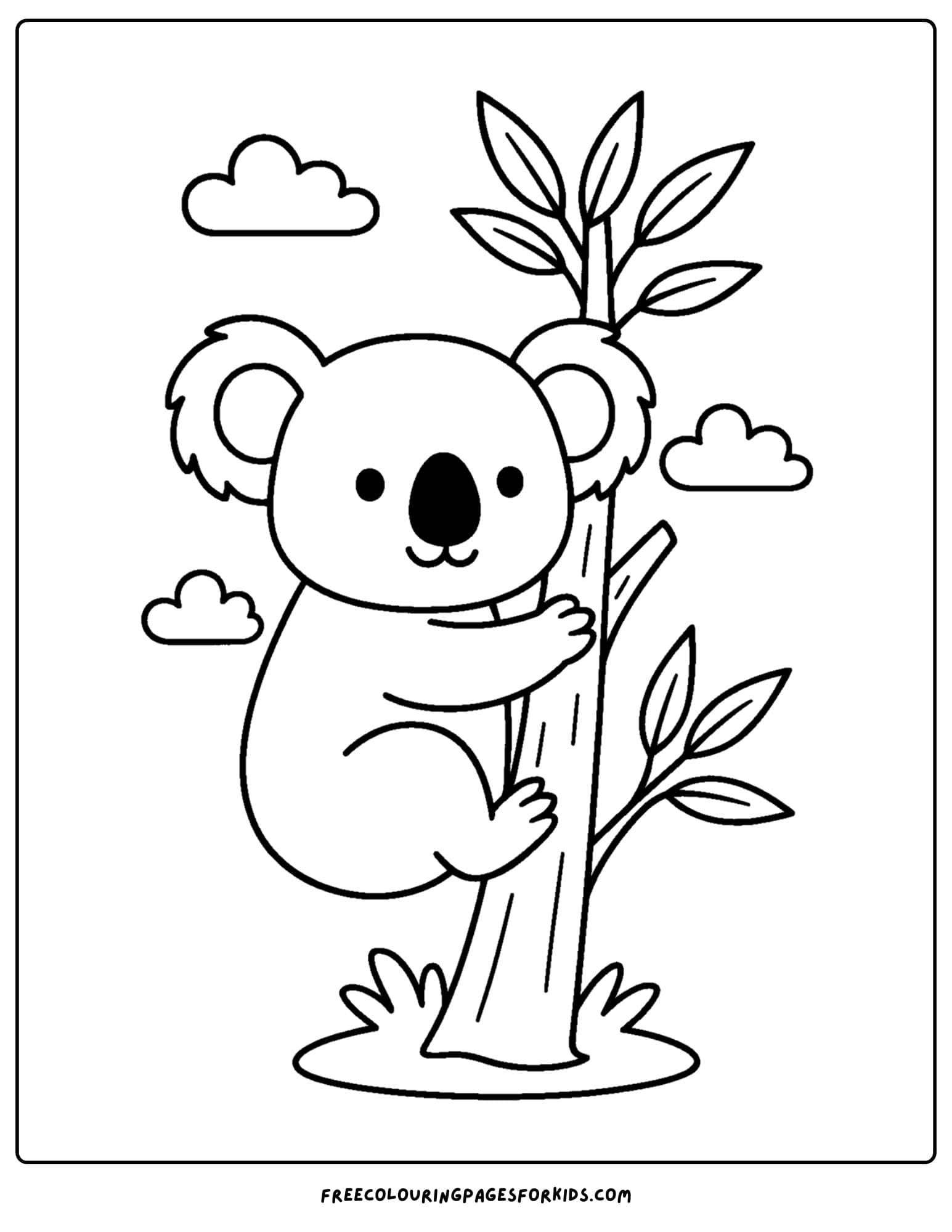 a wild animal coloring page featuring a koala on a tree